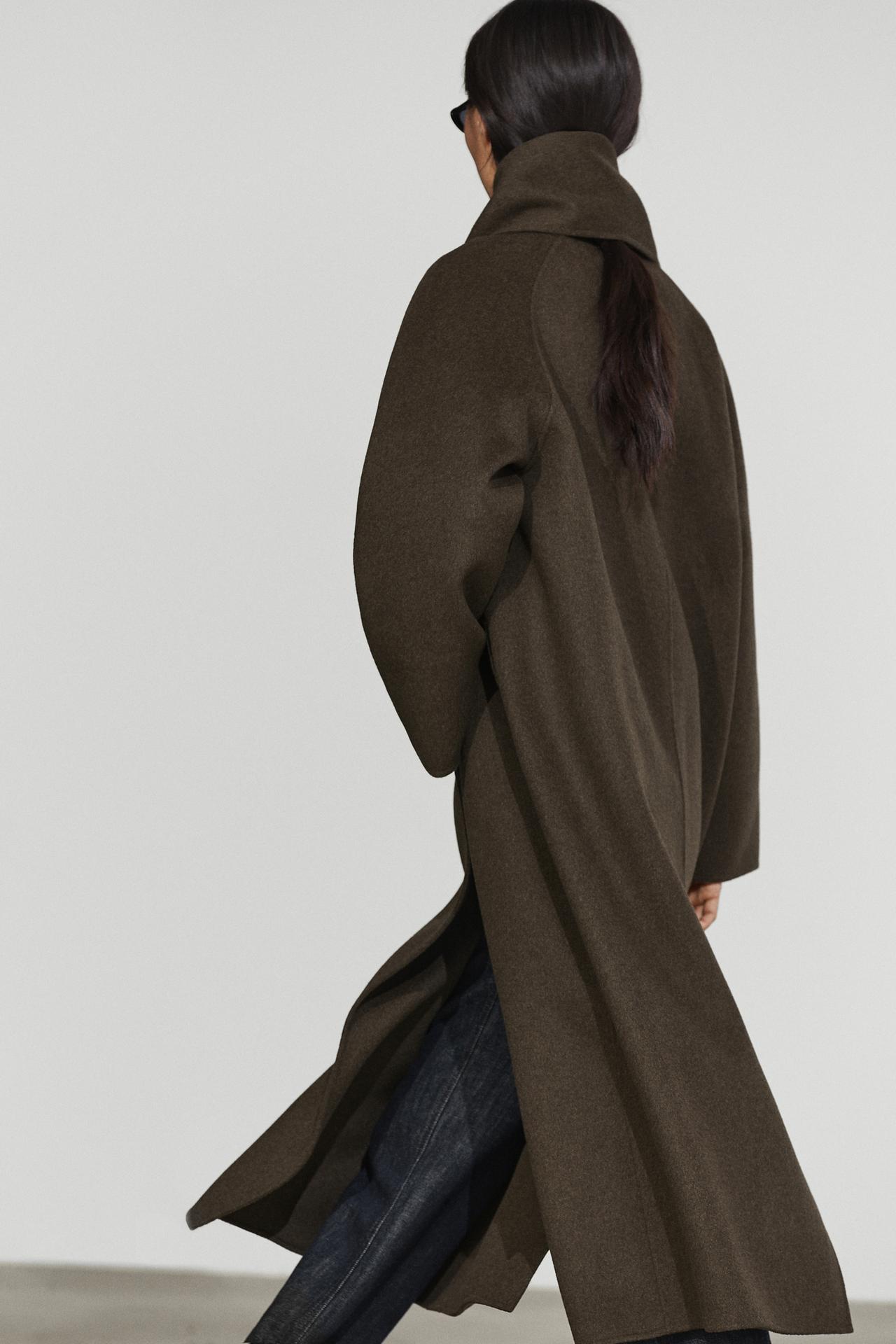 Long coat with scarf detail — Greyish green