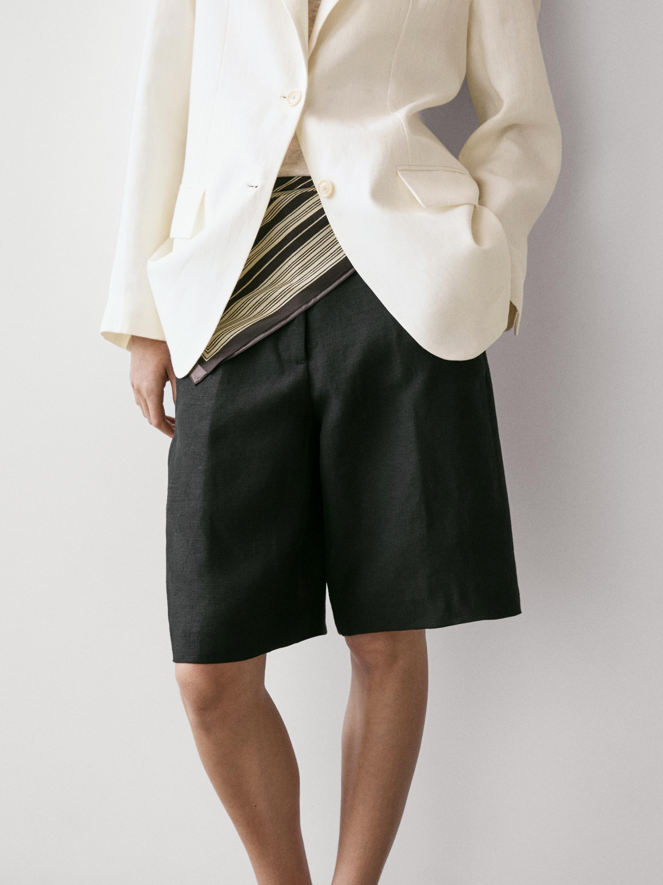 Long linen Bermuda shorts — BLACK
