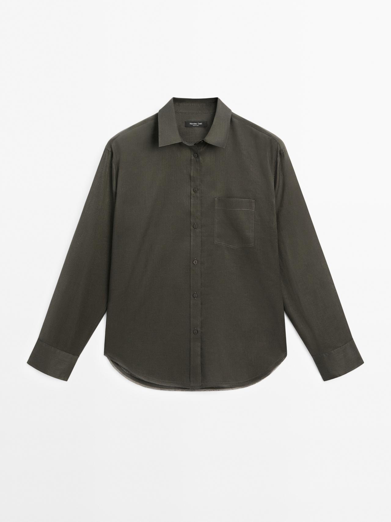 Chemise Fluide En Ramie - Vert Gris - S - Massimo Dutti - Femme