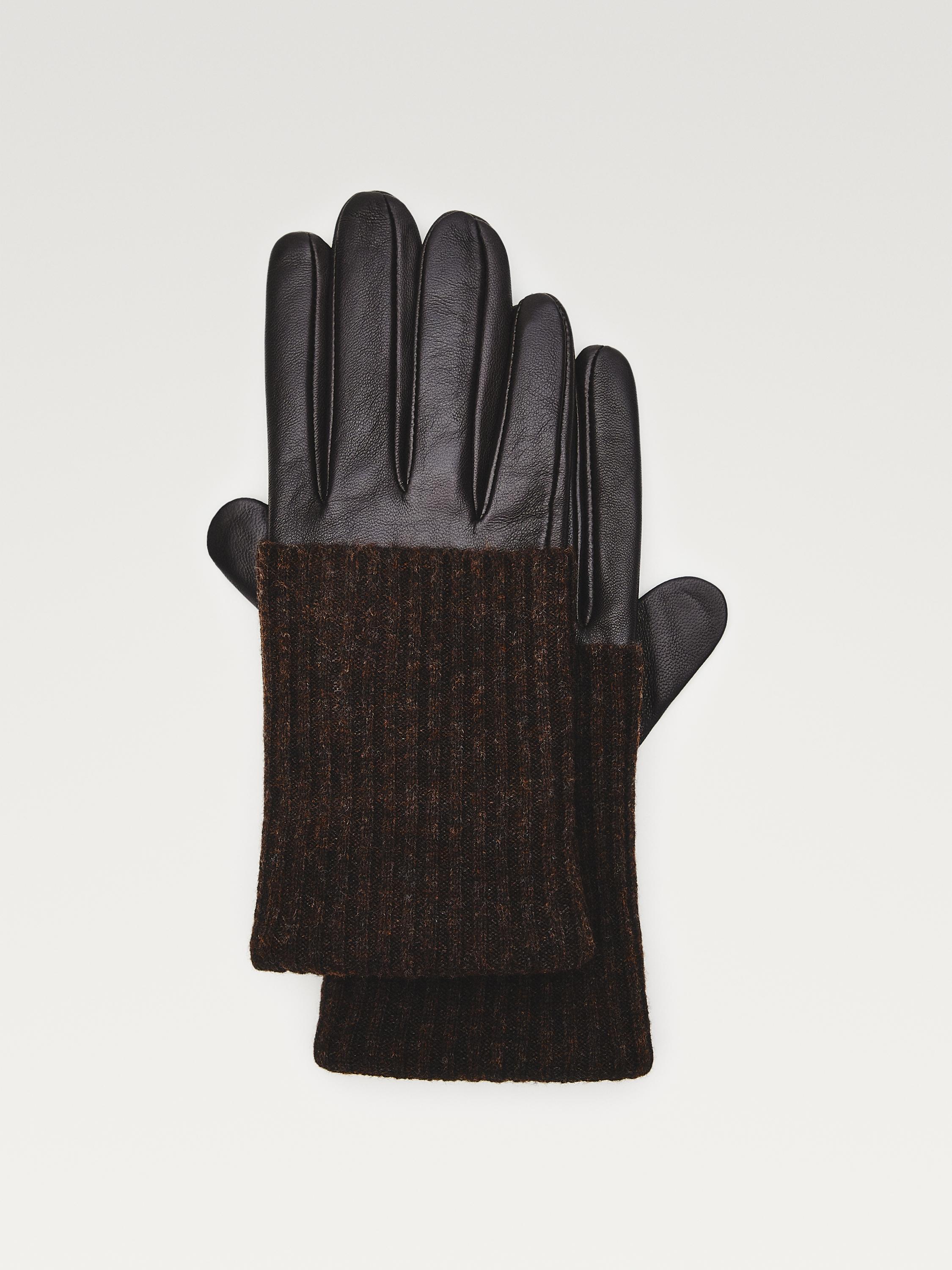 Gants bi-matière en cuir nappa et en maille