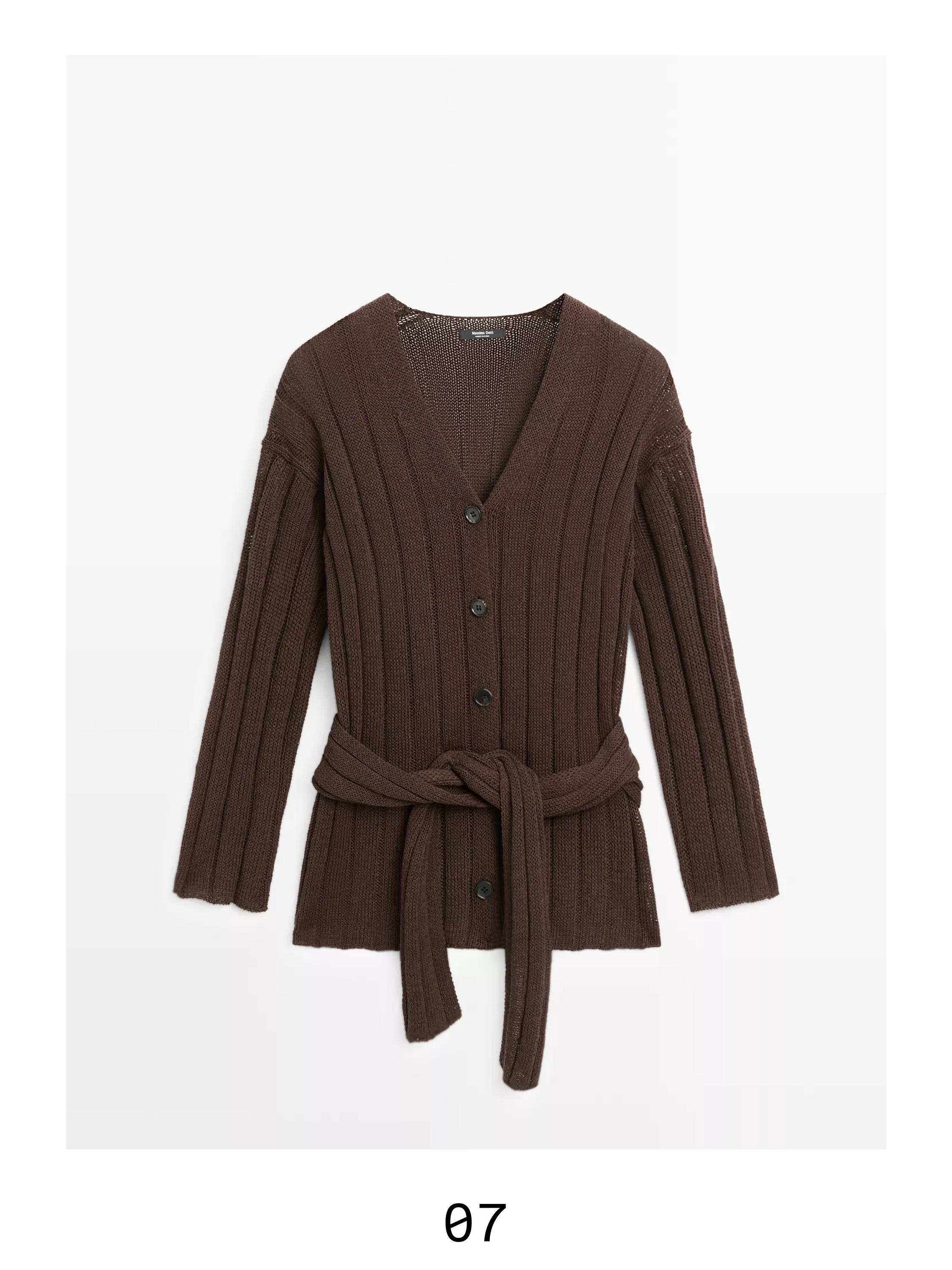 Knit cardigan with waist detail — Chocolate