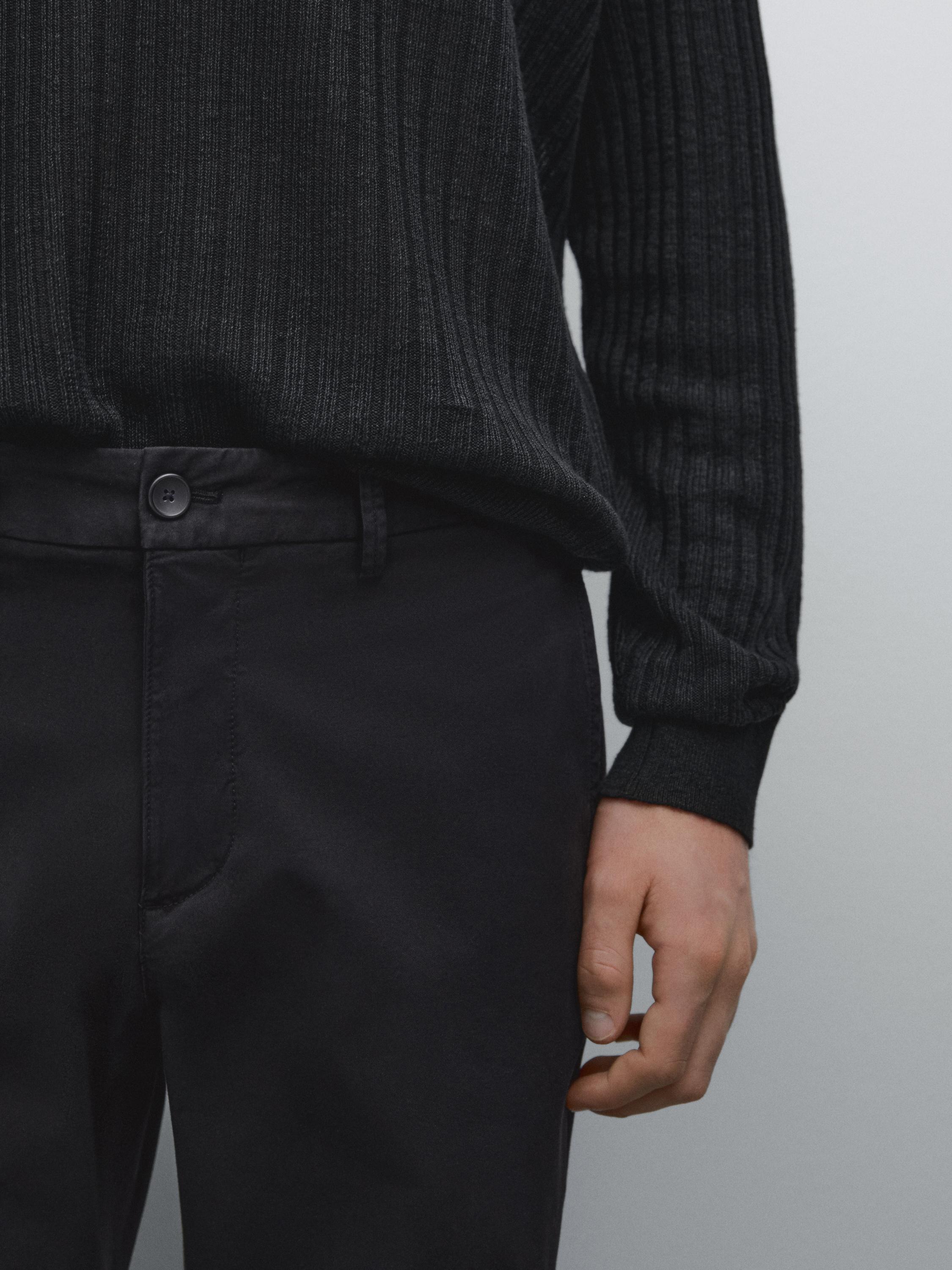 Cotton blend slim fit trousers