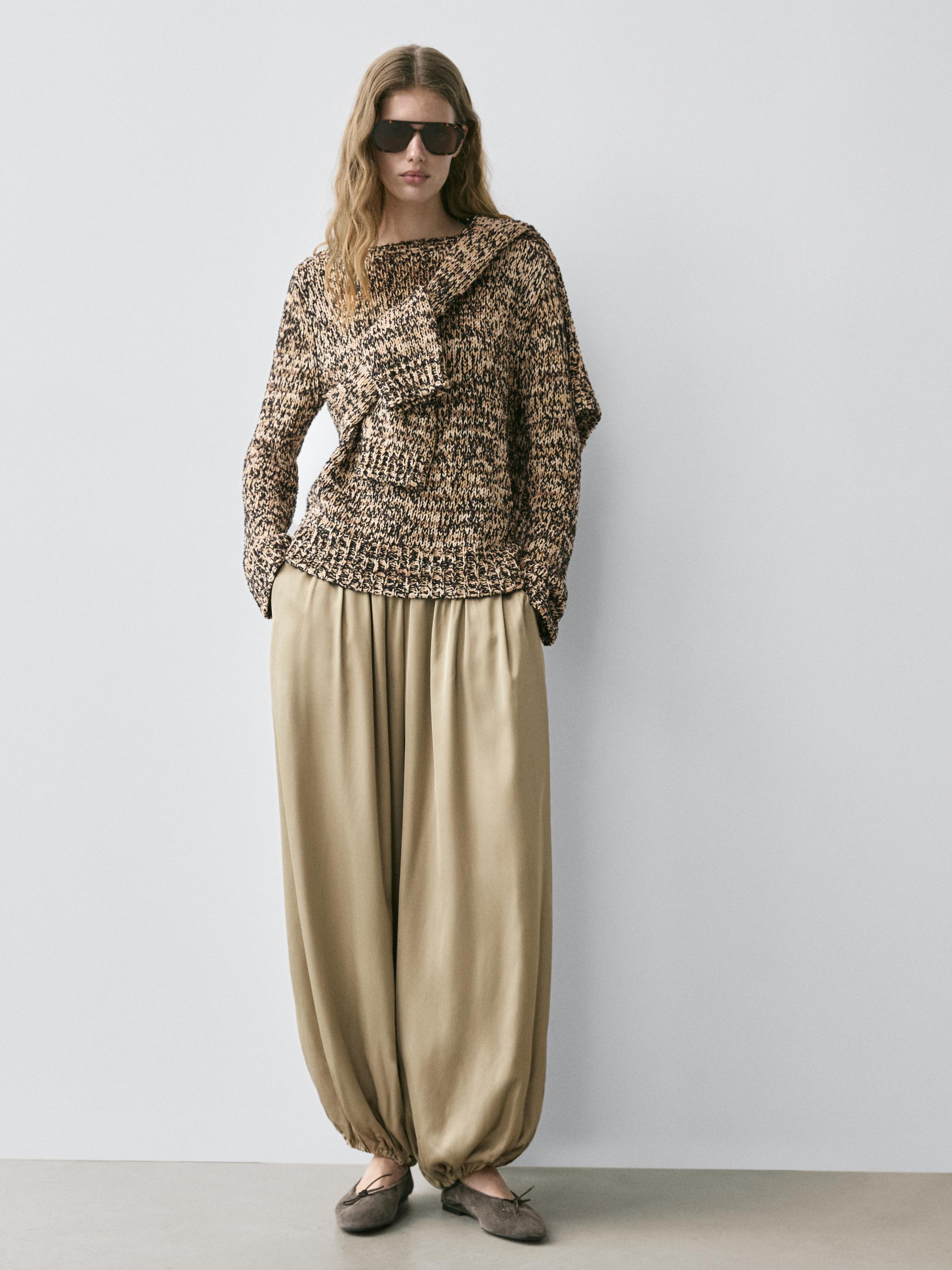 Balloon fit satin pants — BEIGE