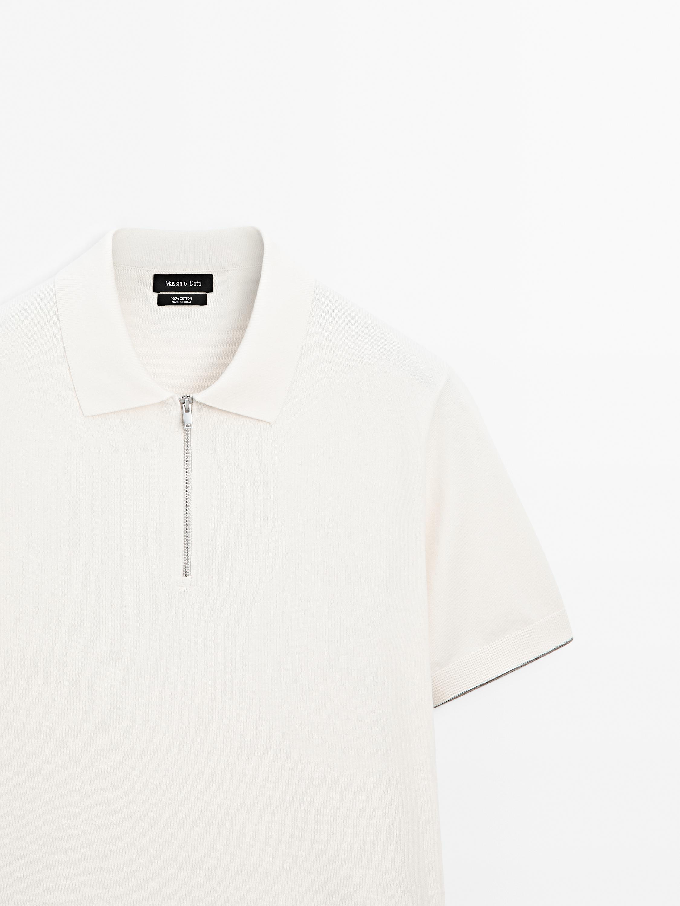 Mock neck knit polo shirt with zip