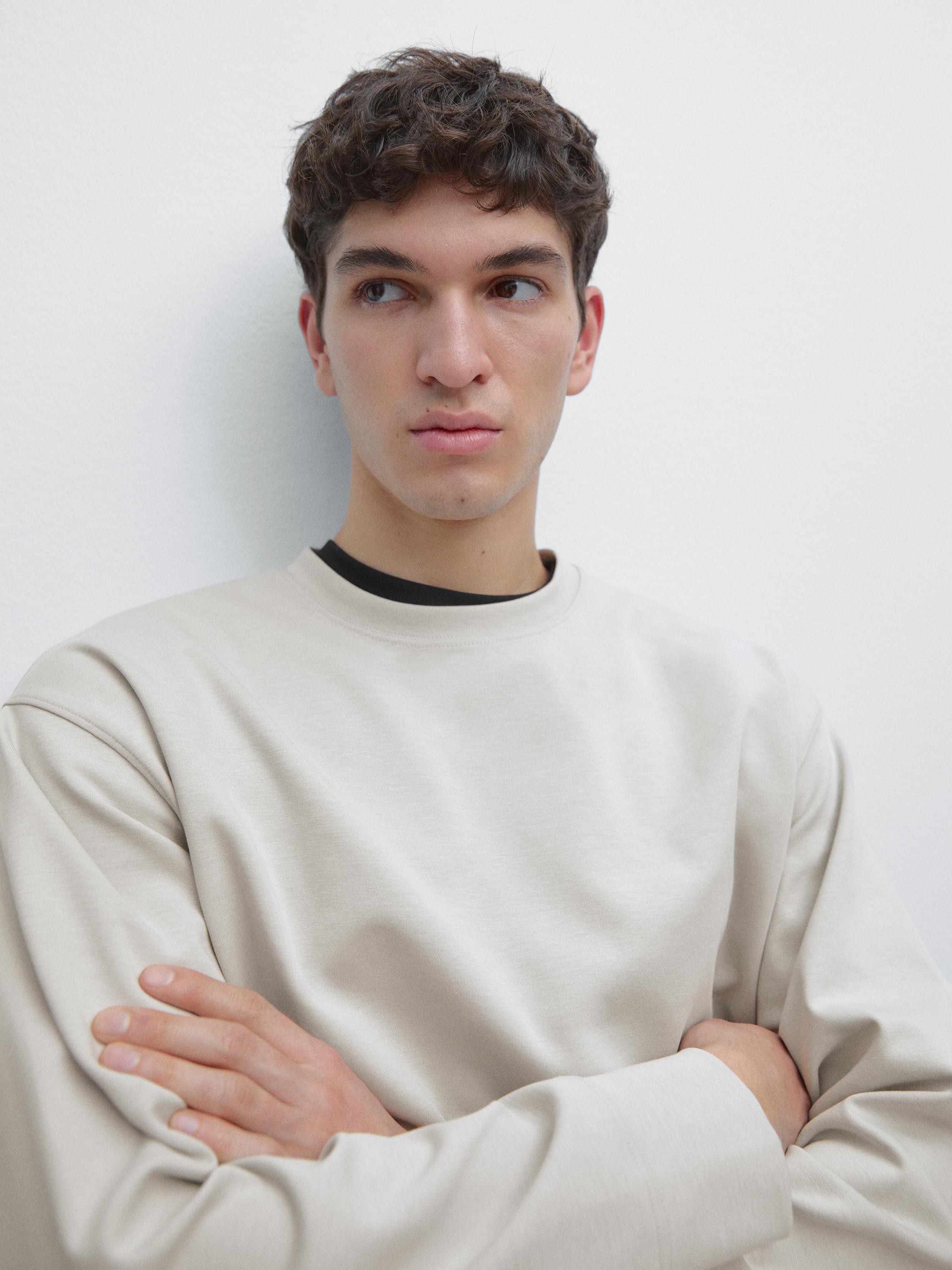 Cotton blend sweatshirt — PEARL GREY