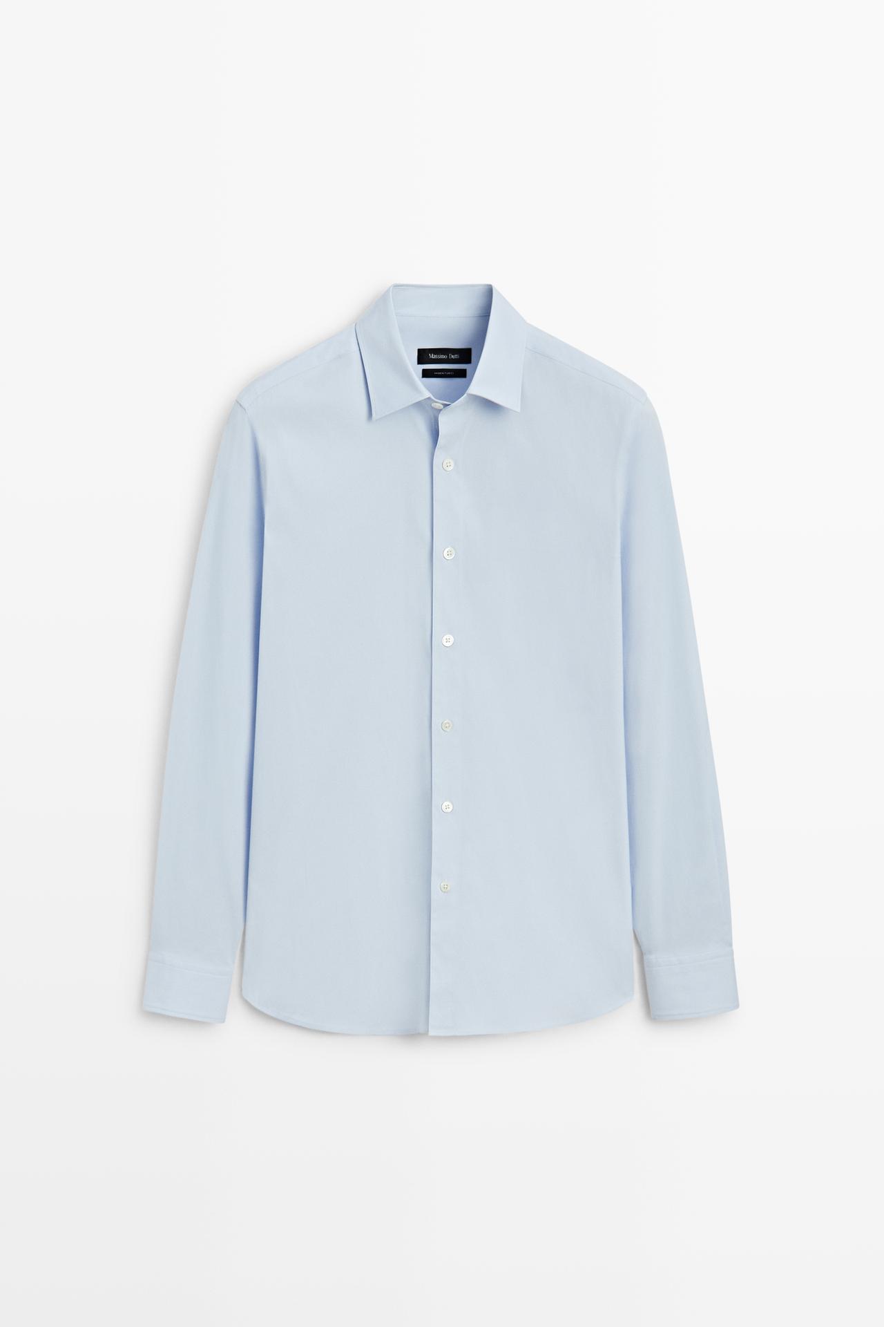Stretch cotton regular fit shirt — Sky blue