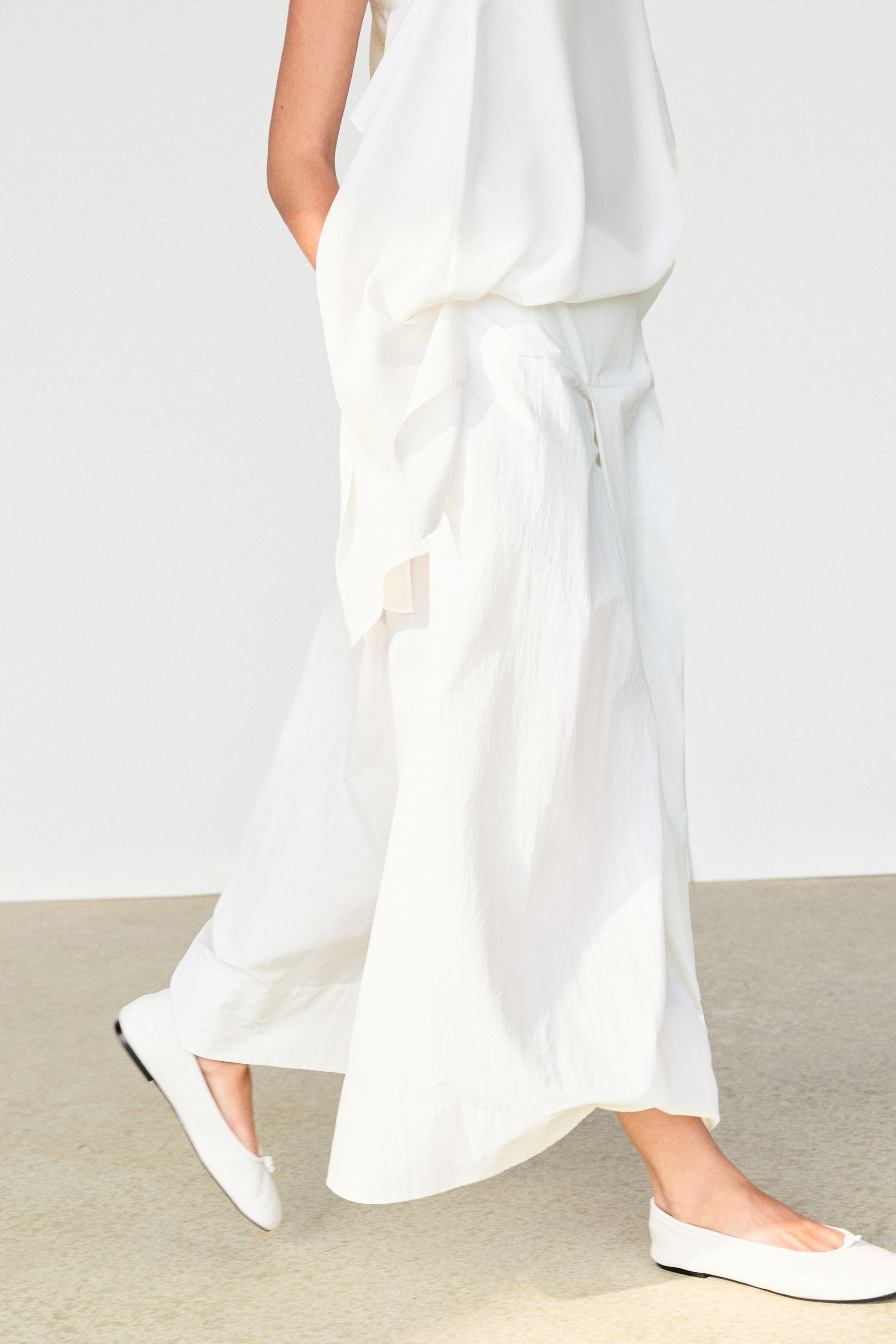 Midi skirt with yoke and pleated detail — WHITE