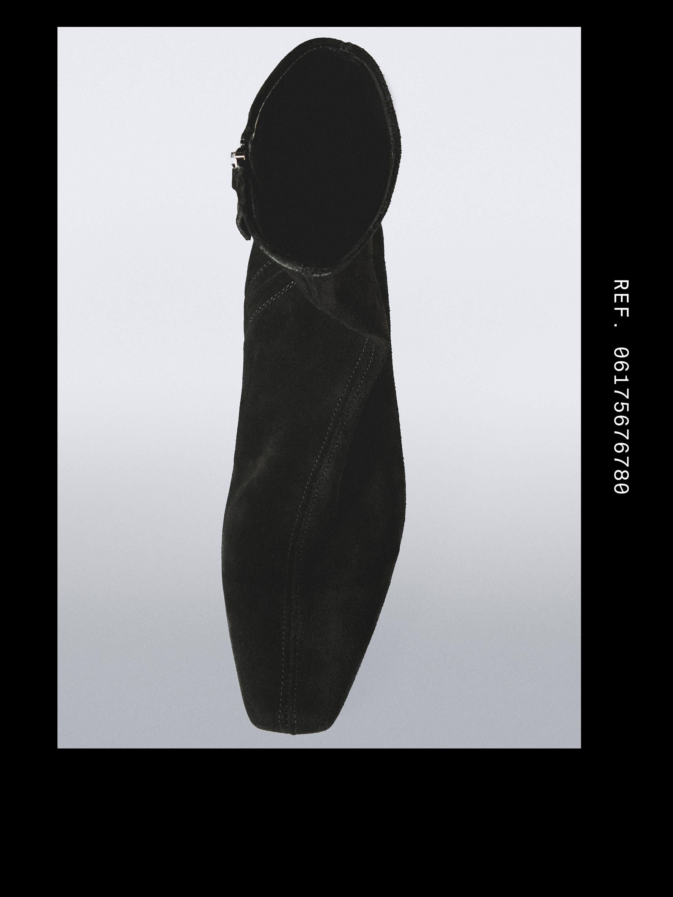 Split leather wedge ankle boots — BLACK