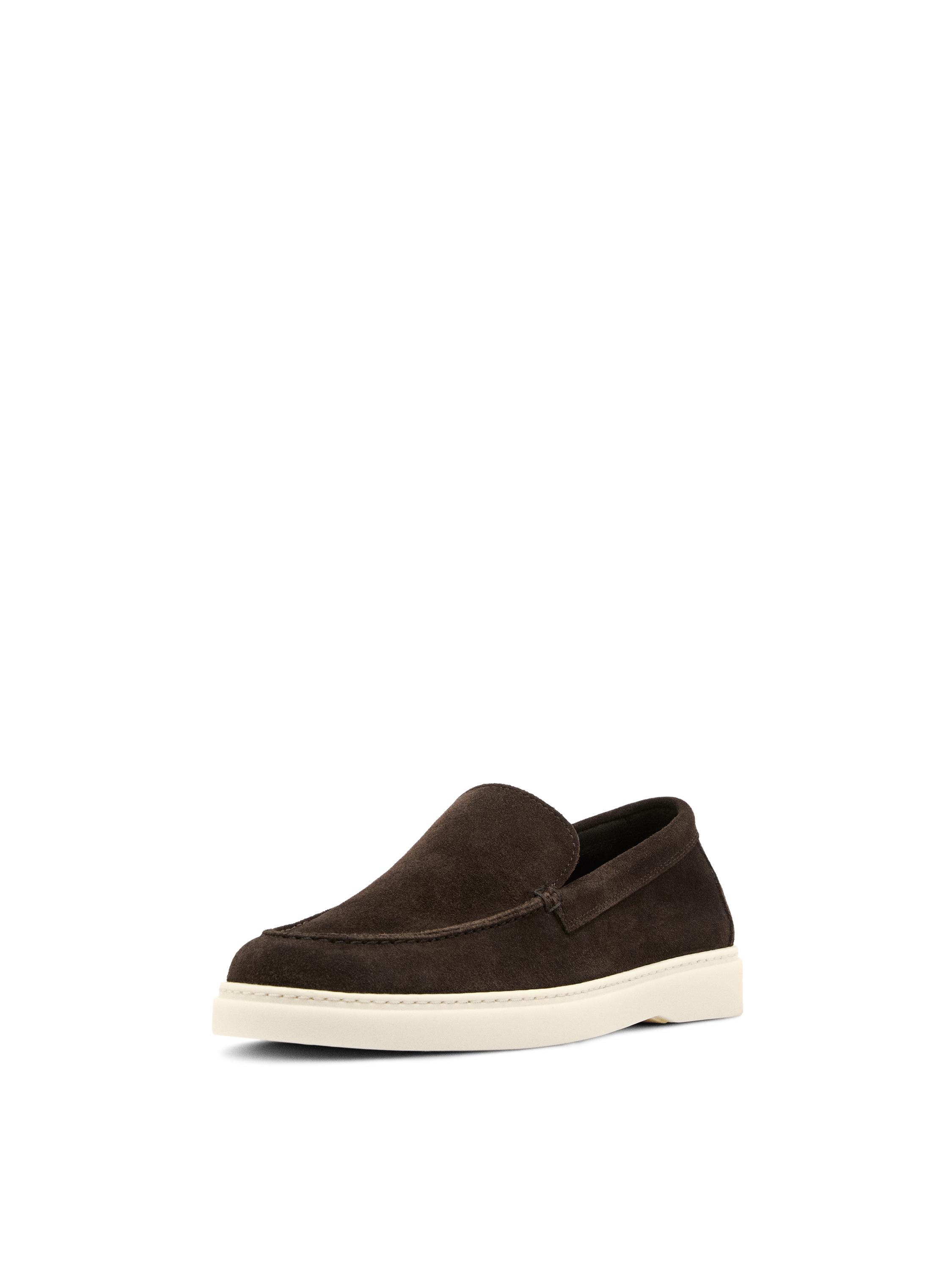 Split leather loafers with moc toe — BROWN