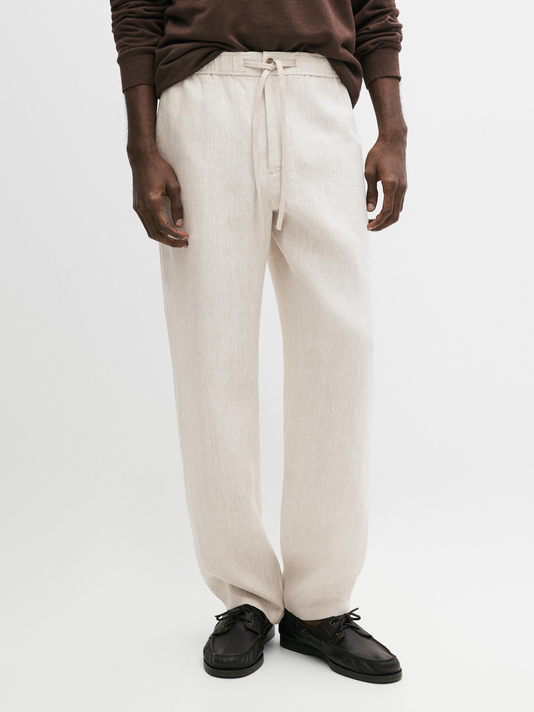 Linen jogger fit pants — BEIGE