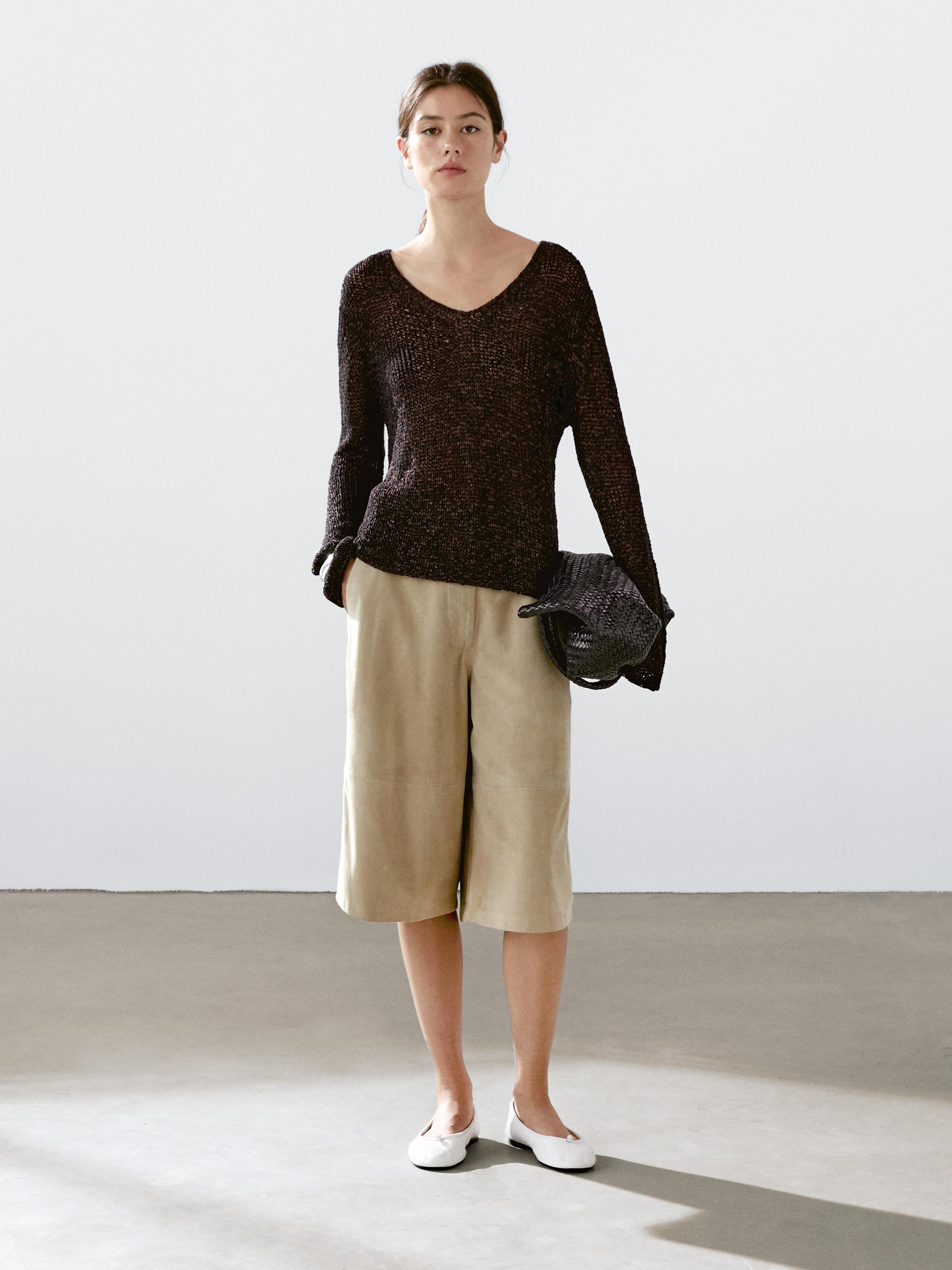 Mouliné cotton blend knit sweater