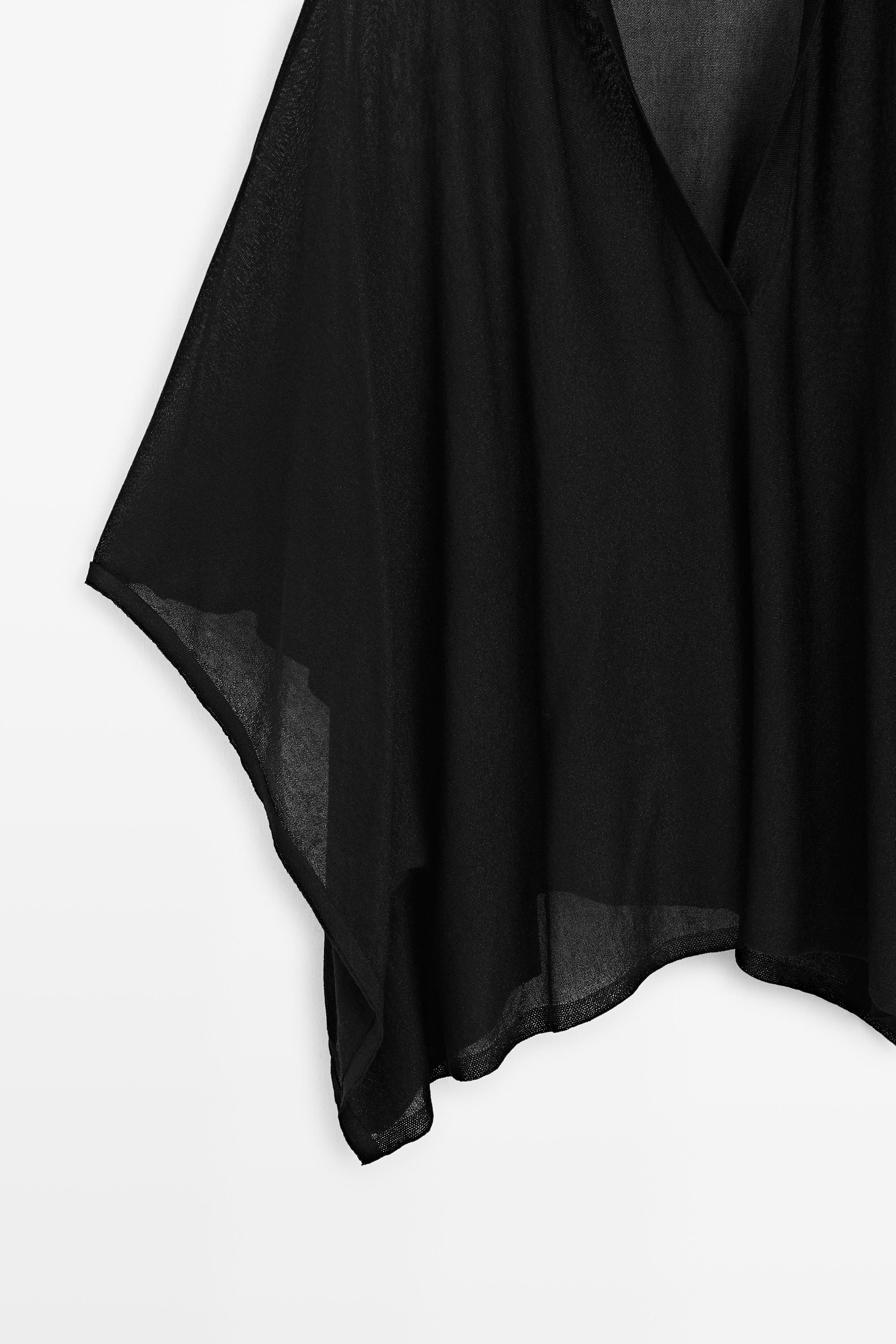 Metallic detail polo collar flowing cape — BLACK