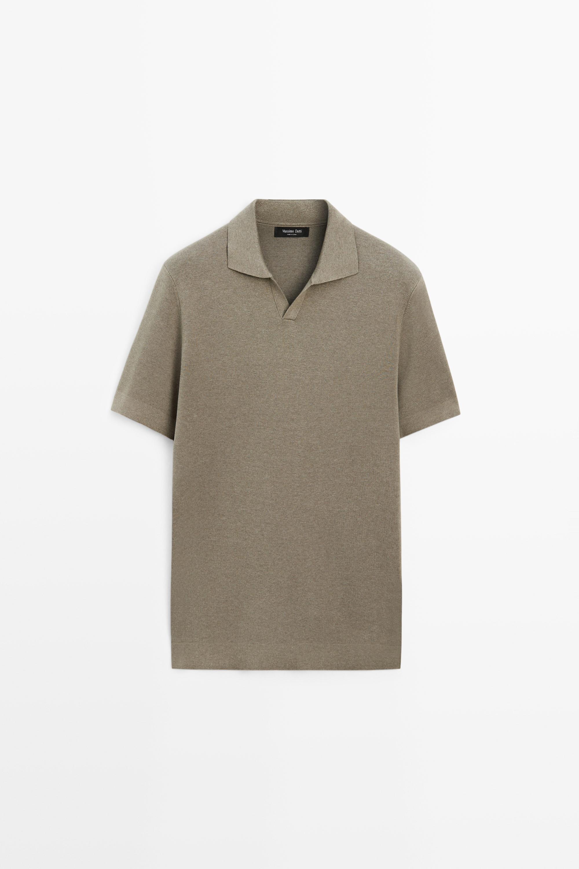 Flowing cotton blend knit polo shirt — GREEN