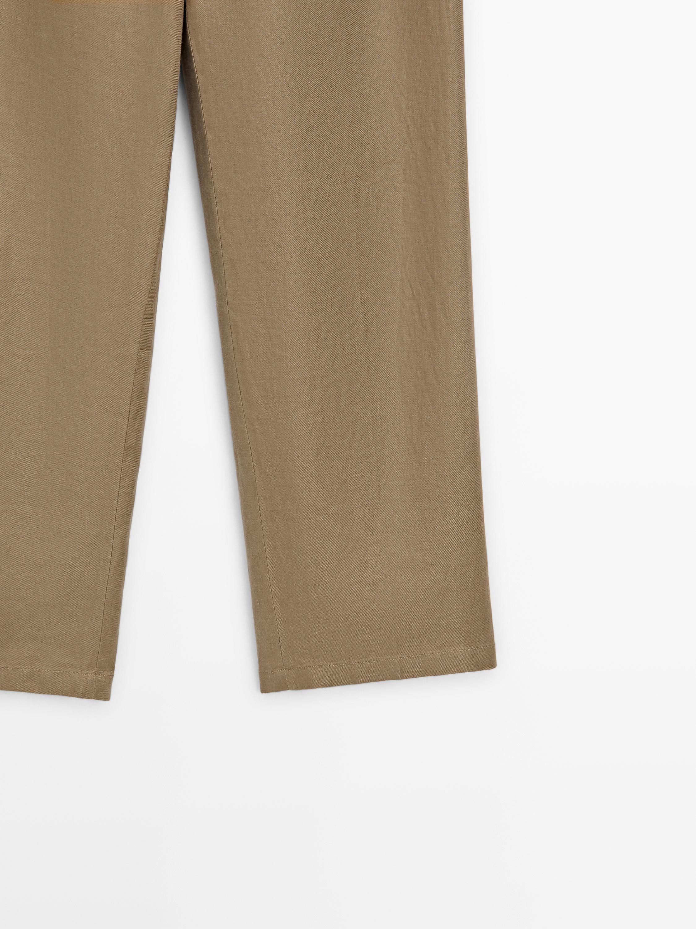 100% linen wide-leg elasticated trousers — PALE GREEN