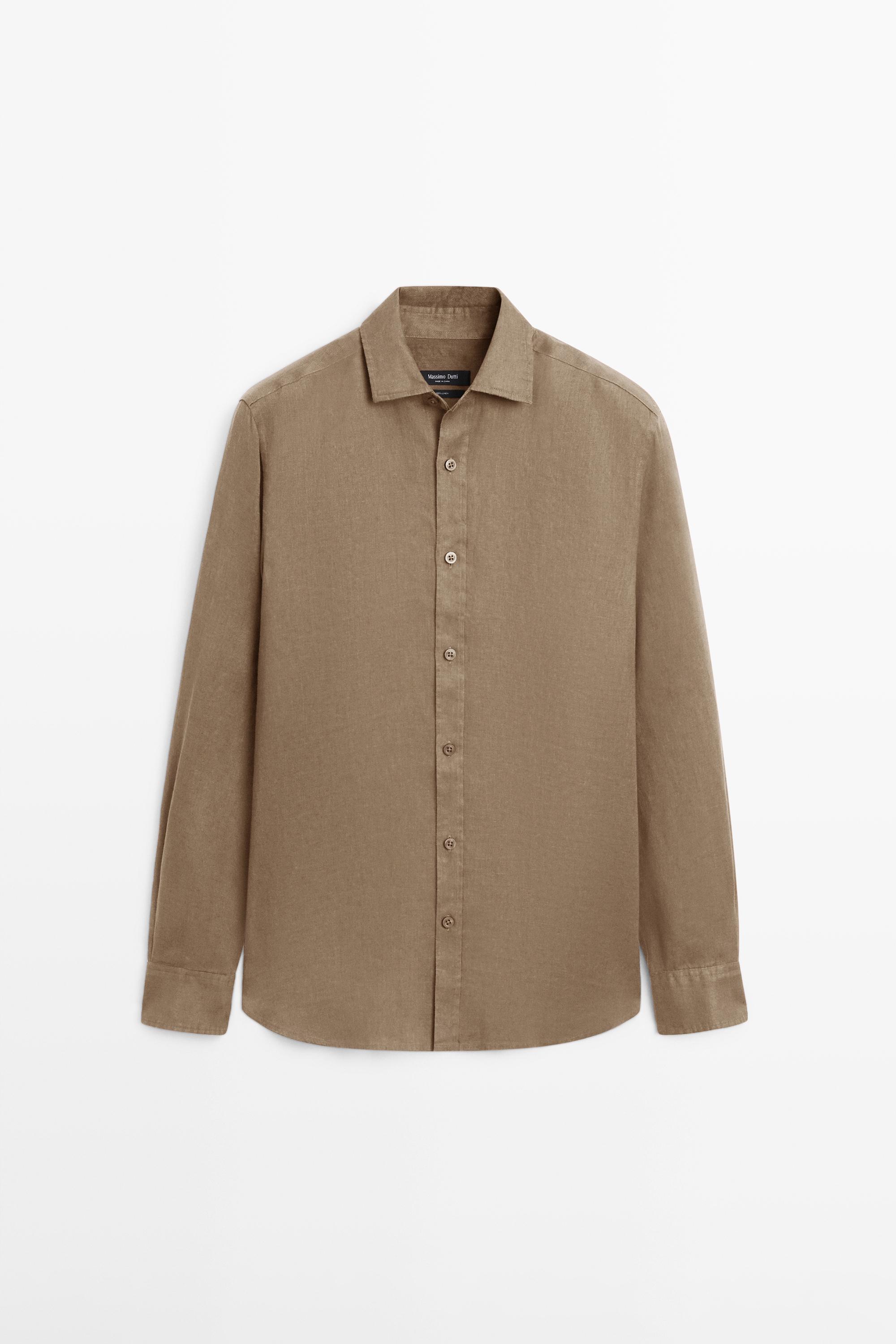 100% linen slim fit shirt — SAND
