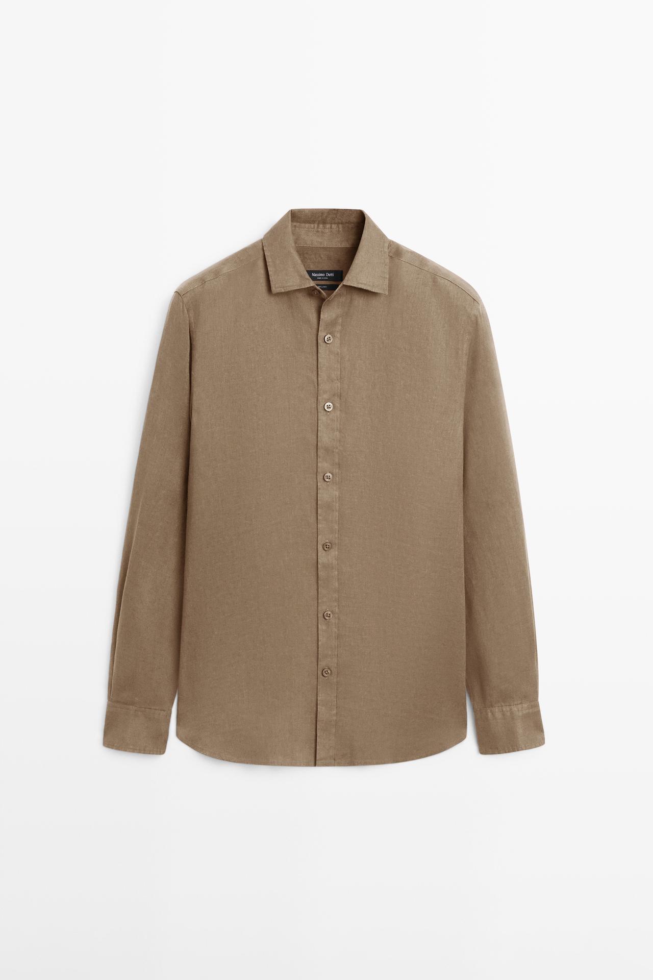 Massimo Dutti - Herre - Slim Fit Skjorte I 100% Hør - Sand - Xl