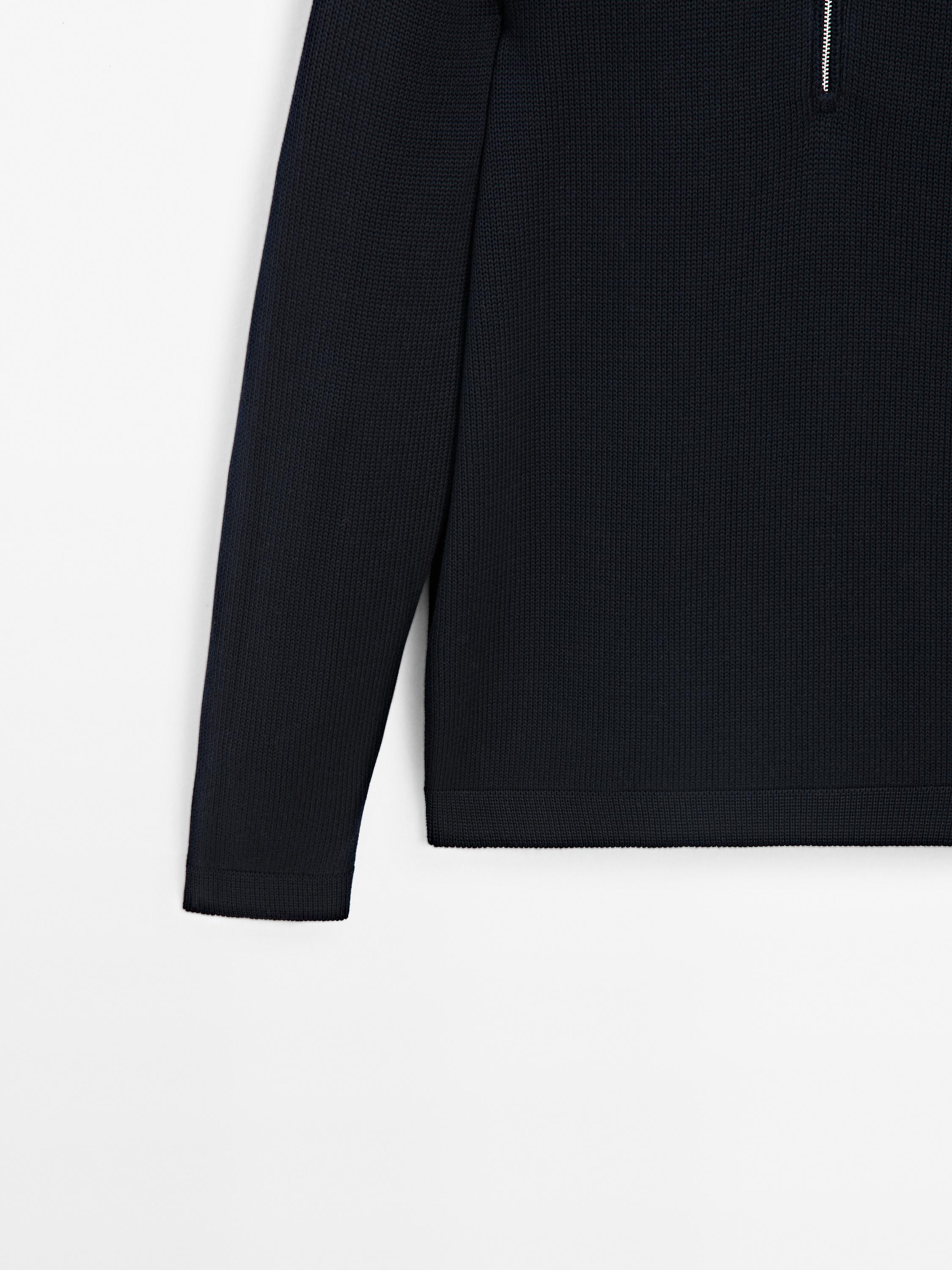 Knit sweater with zip polo collar