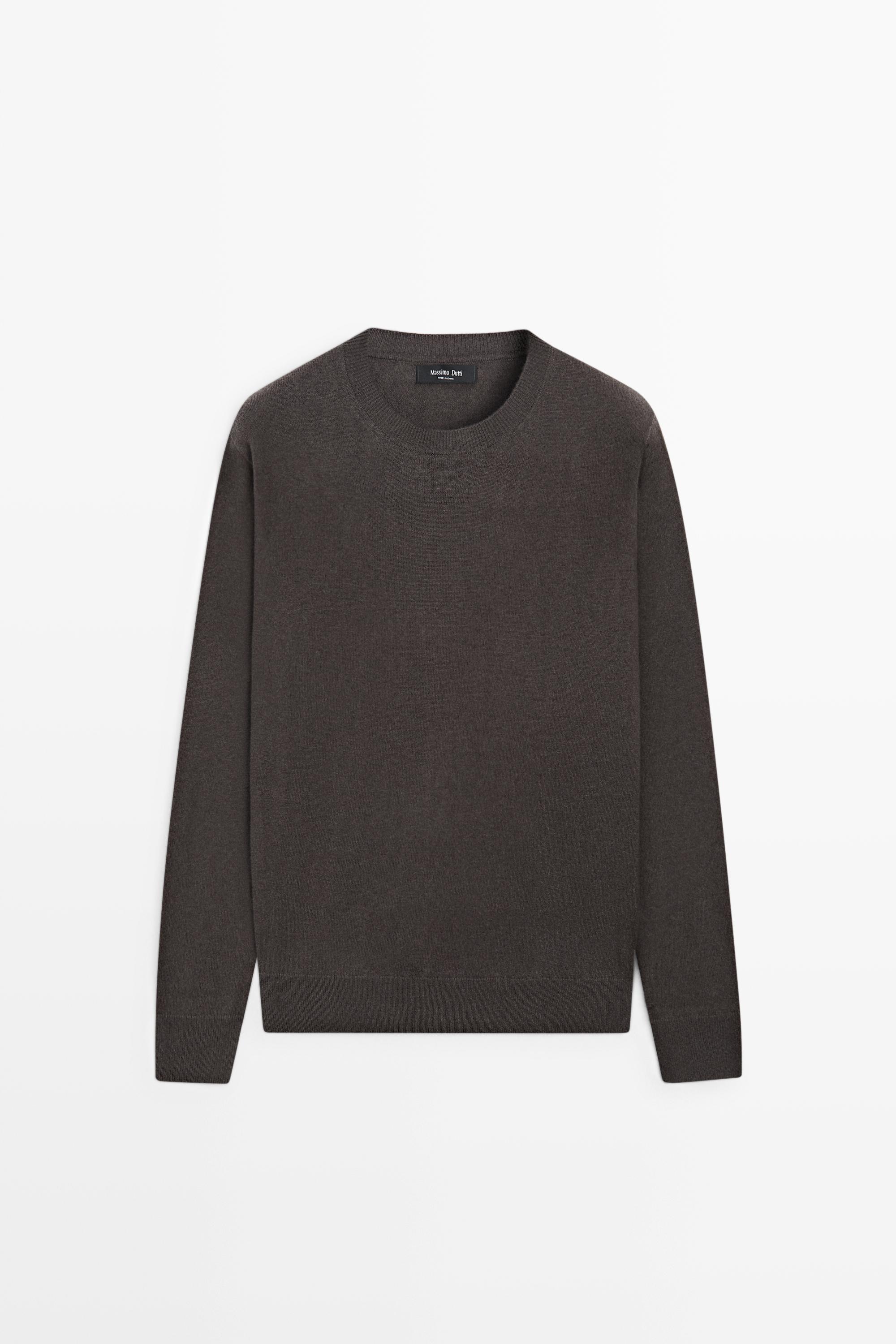 Wool blend round neck knit sweater — BROWN