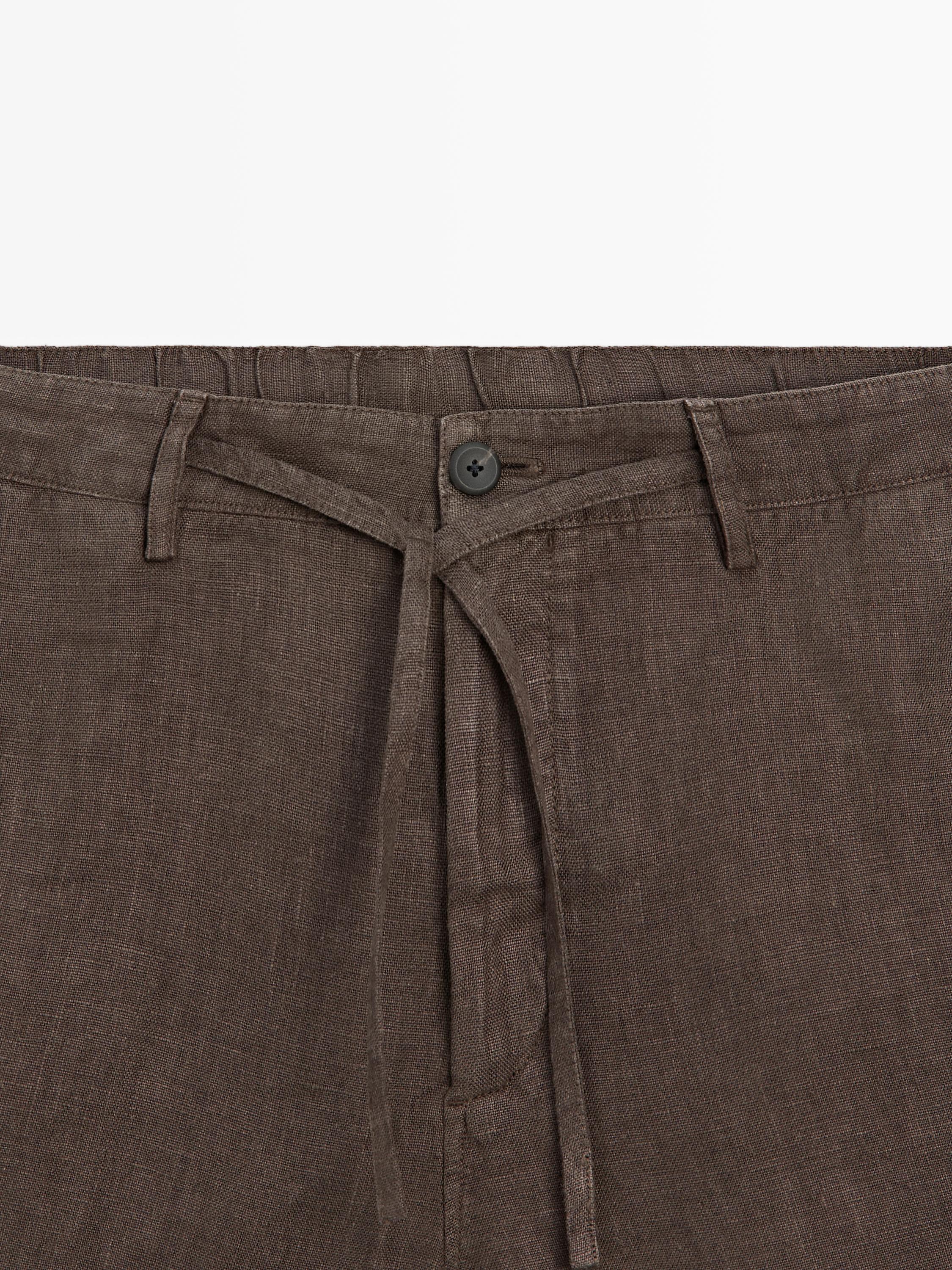 100% linen Bermuda shorts — BROWN