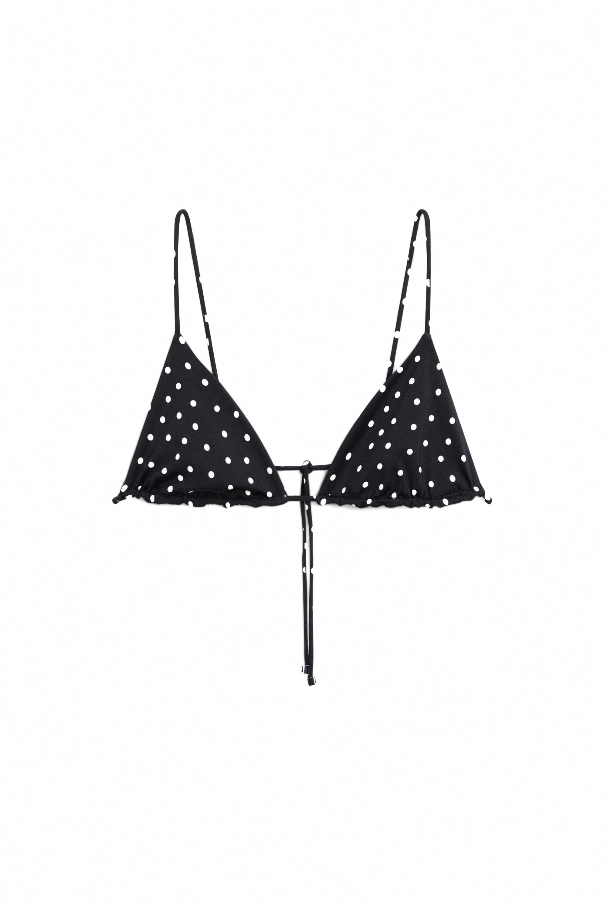Polka dot print triangle bikini top — BLACK