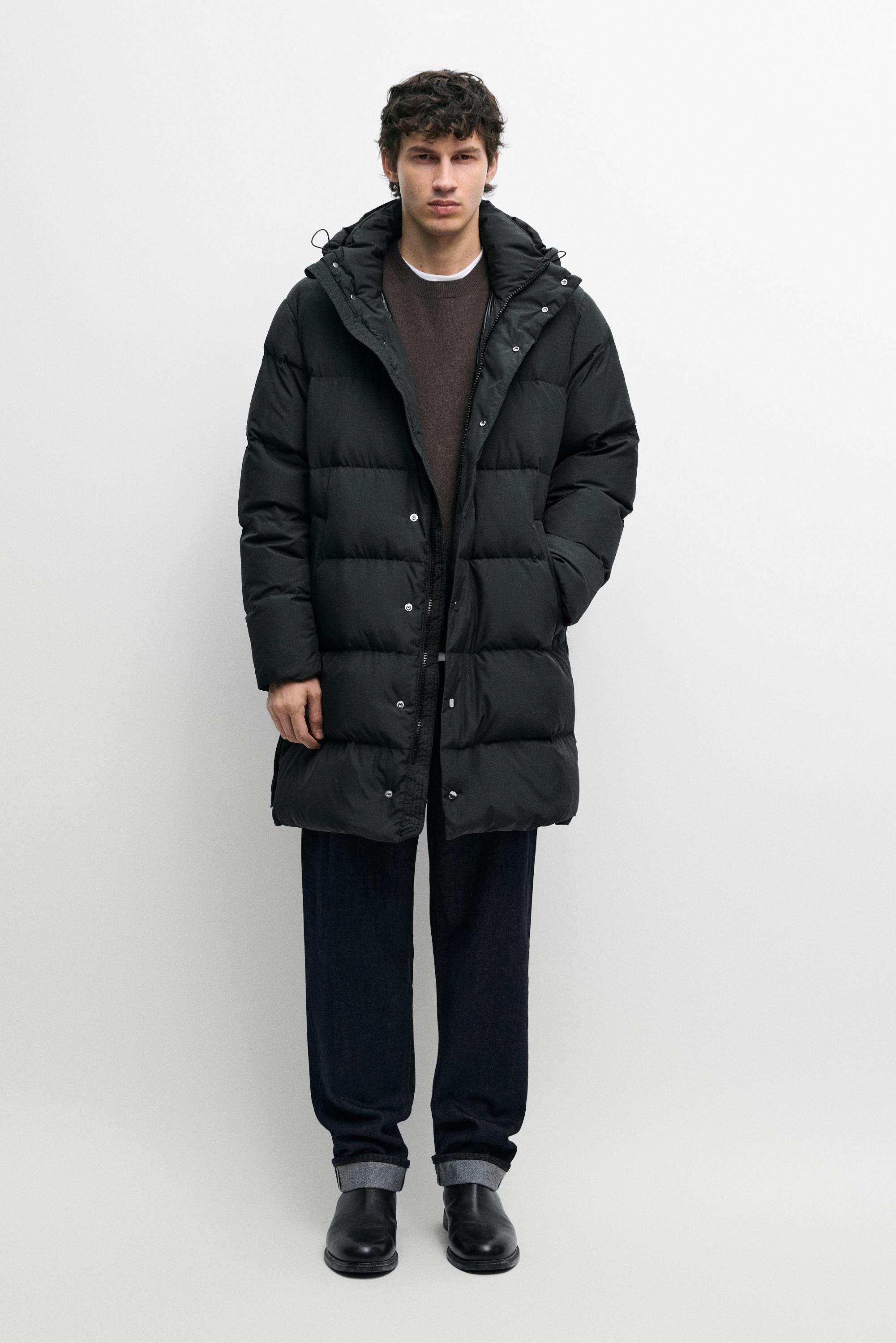 Geacă lungă de puf cu glugă · Albastru | Massimo Dutti