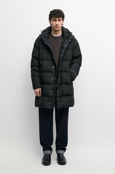 Long down jacket with hood — Blue 1