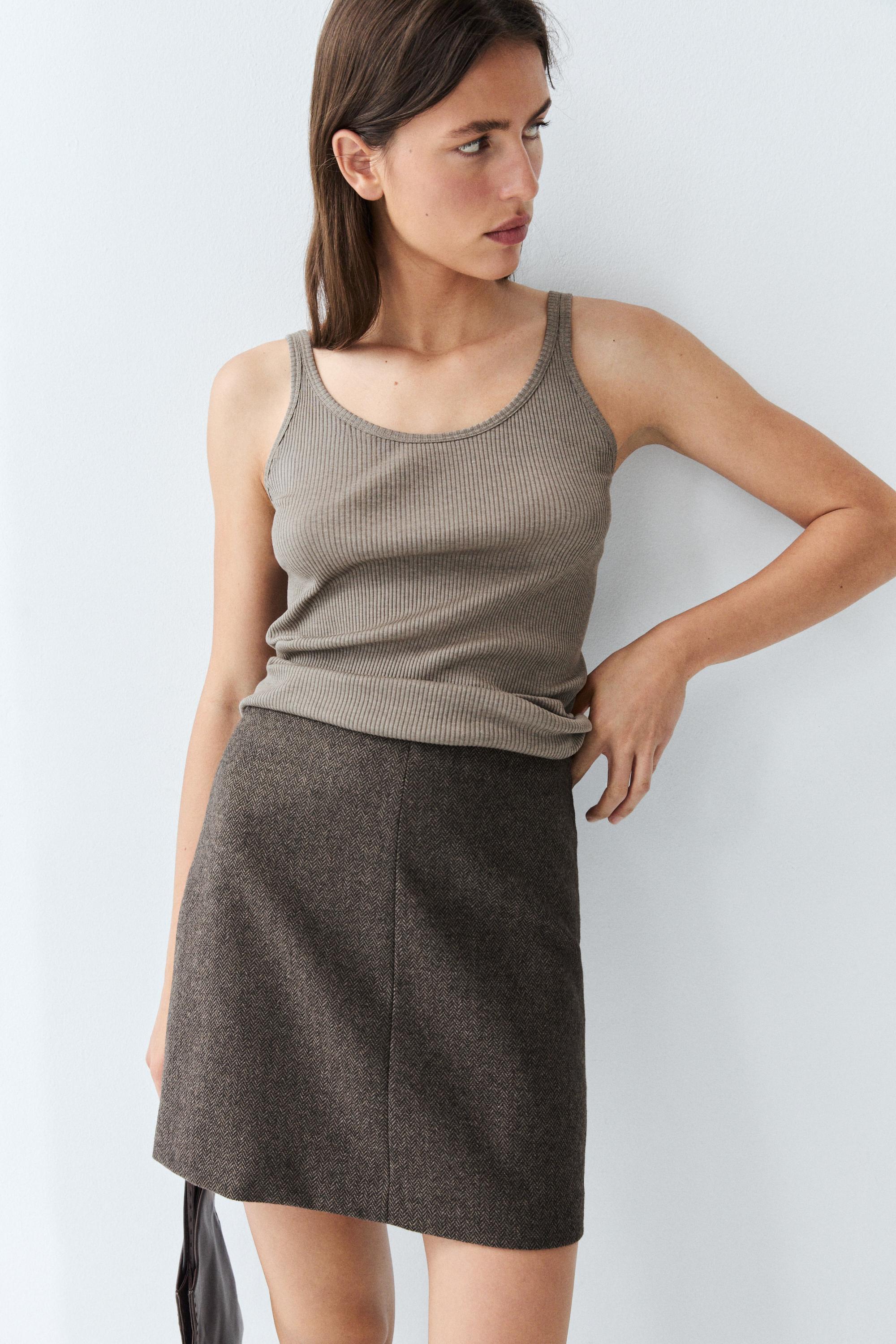 Wool blend mini skirt — Chocolate