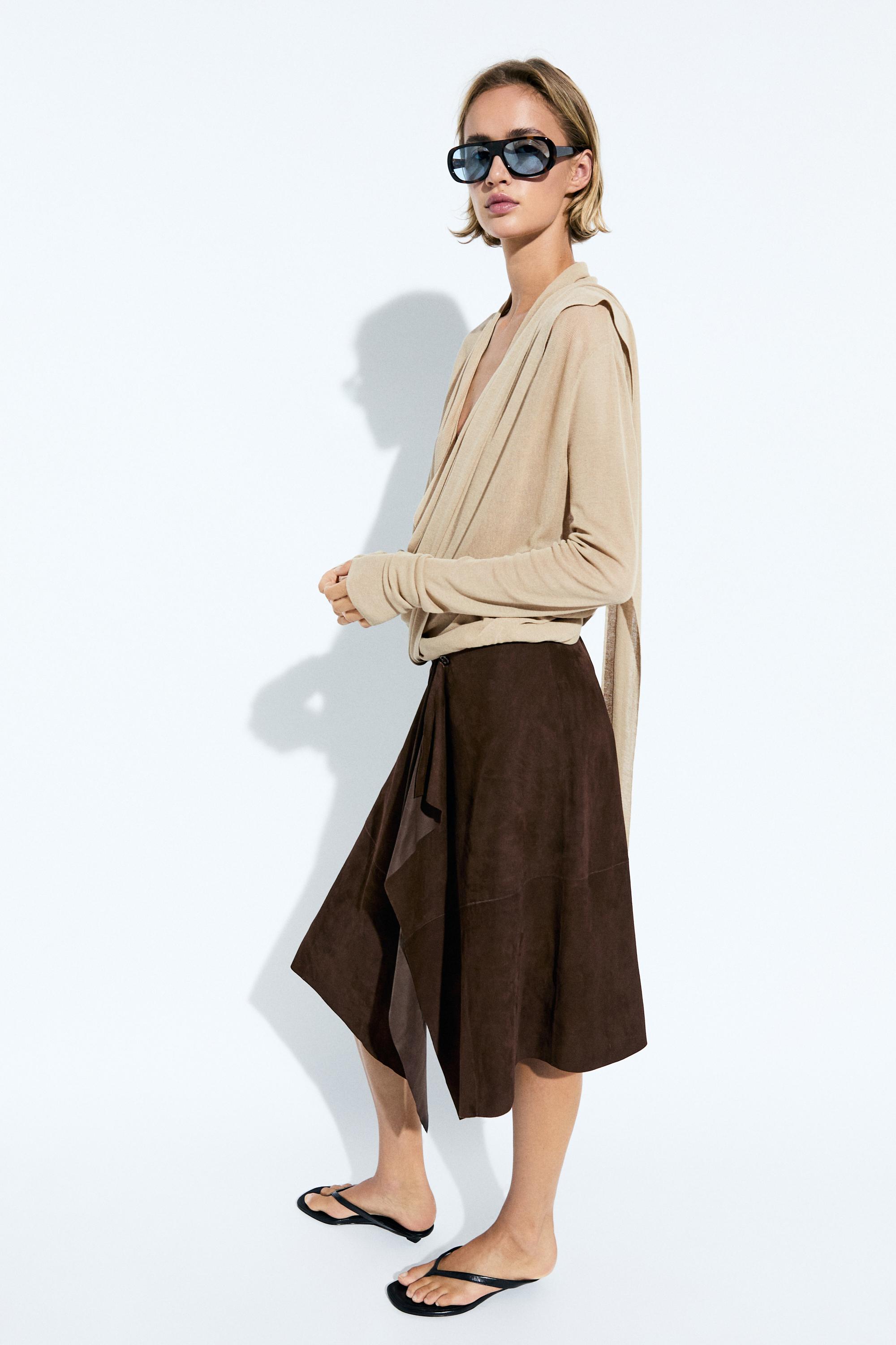 Draped wrap-effect knit cardigan — SAND