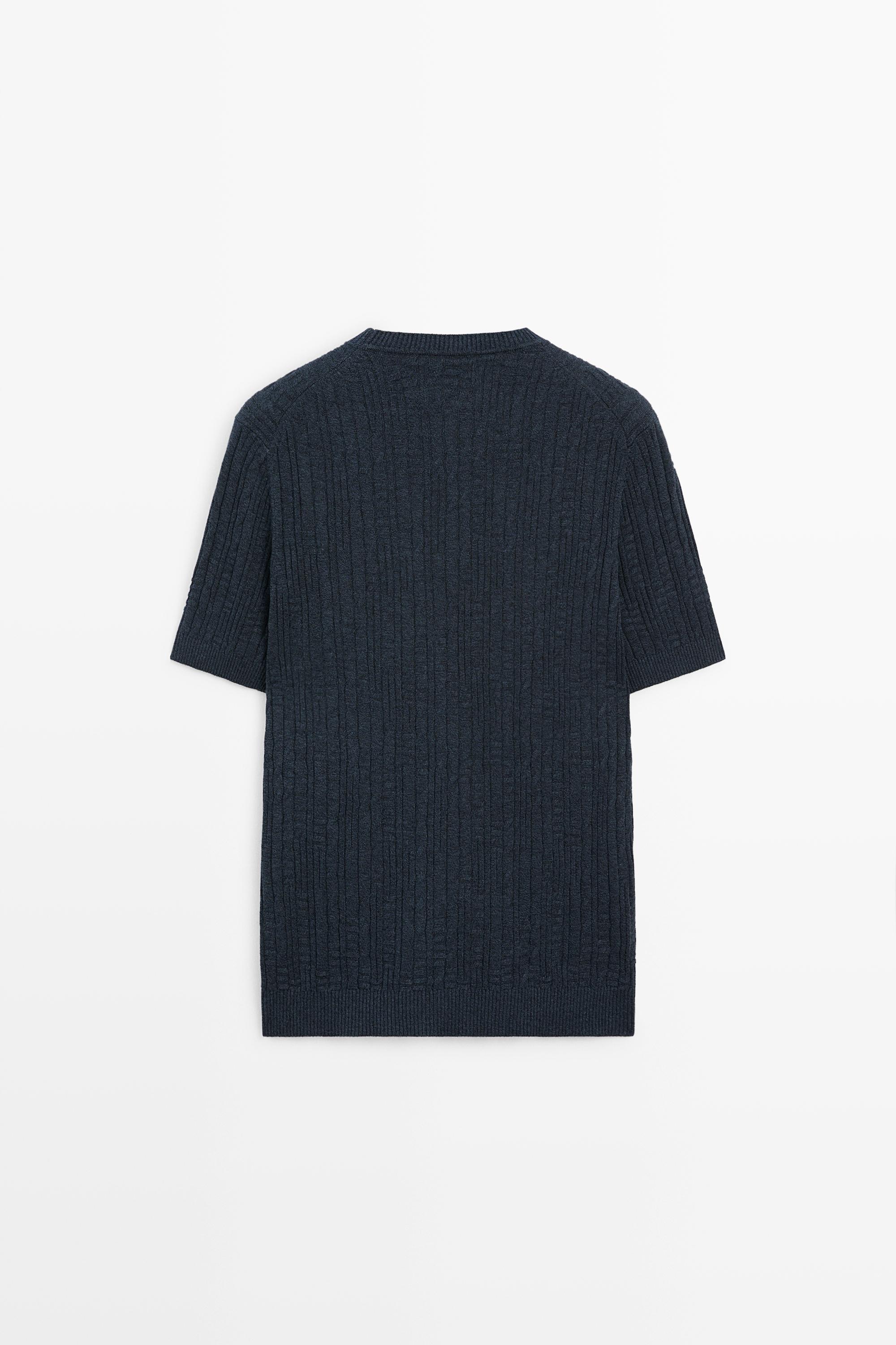 Cotton blend knit sweater — NAVY BLUE