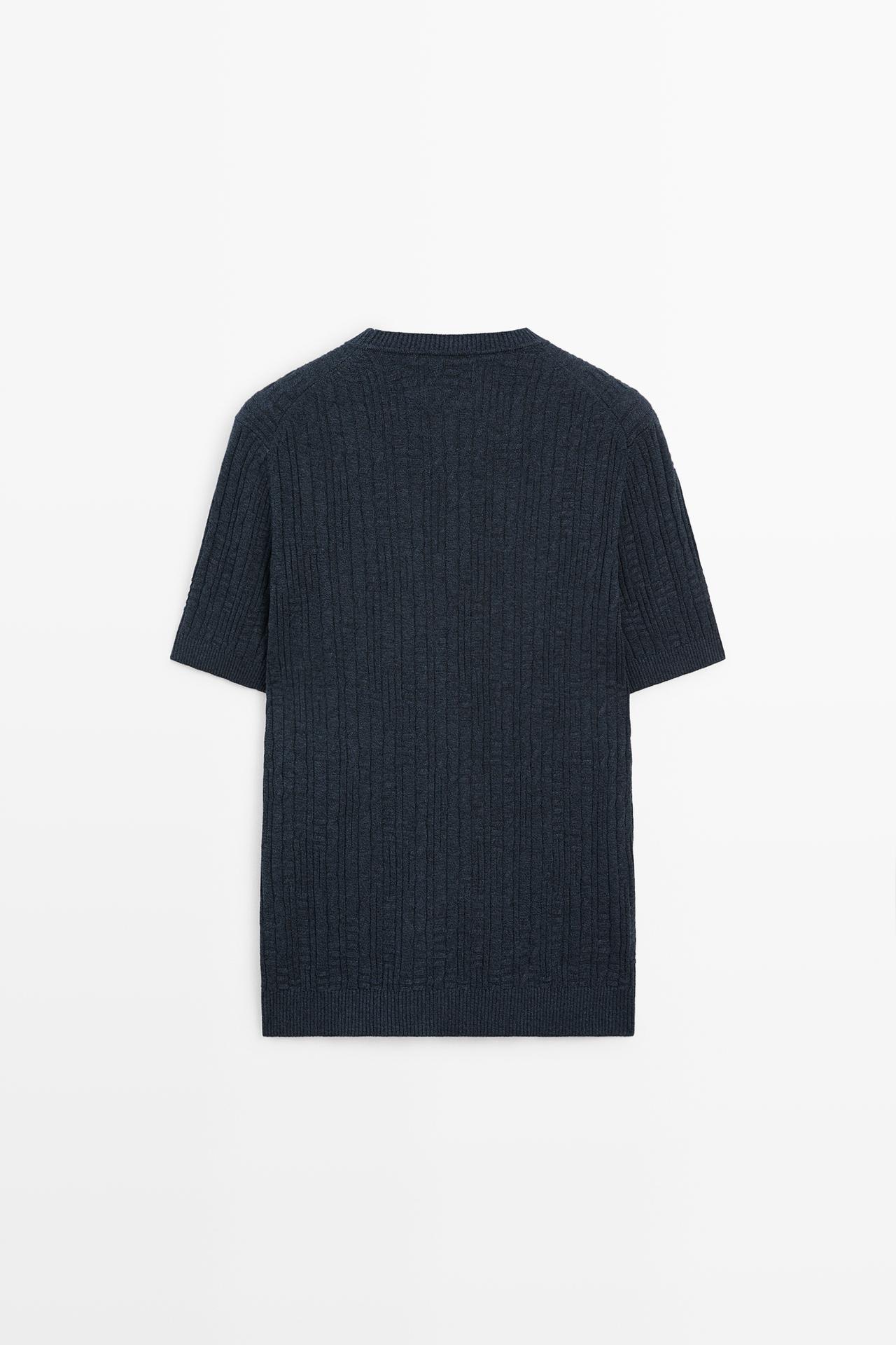 Cotton blend knit sweater — NAVY BLUE