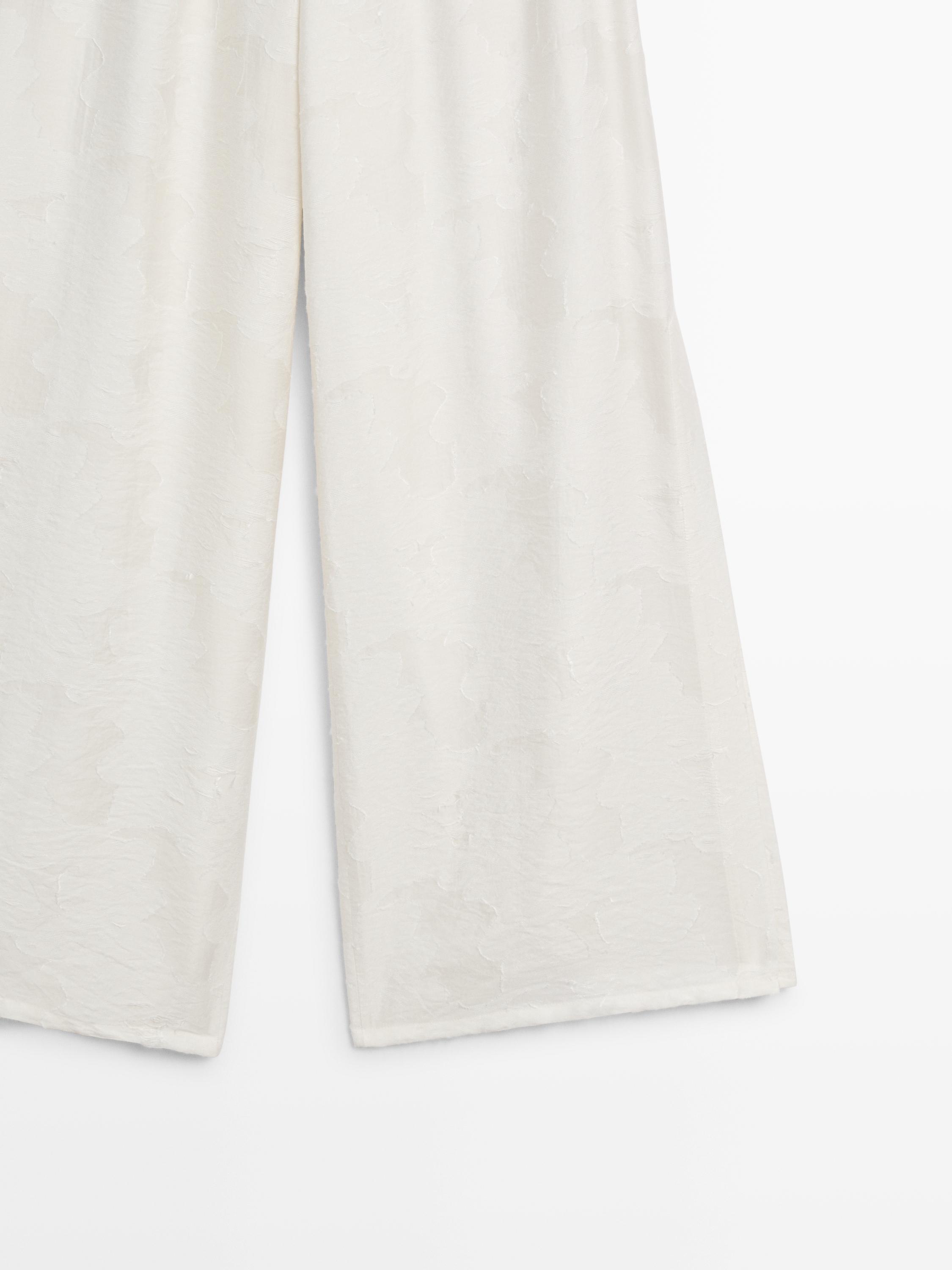 Flowing stretch trousers with fabric detail — WHITE