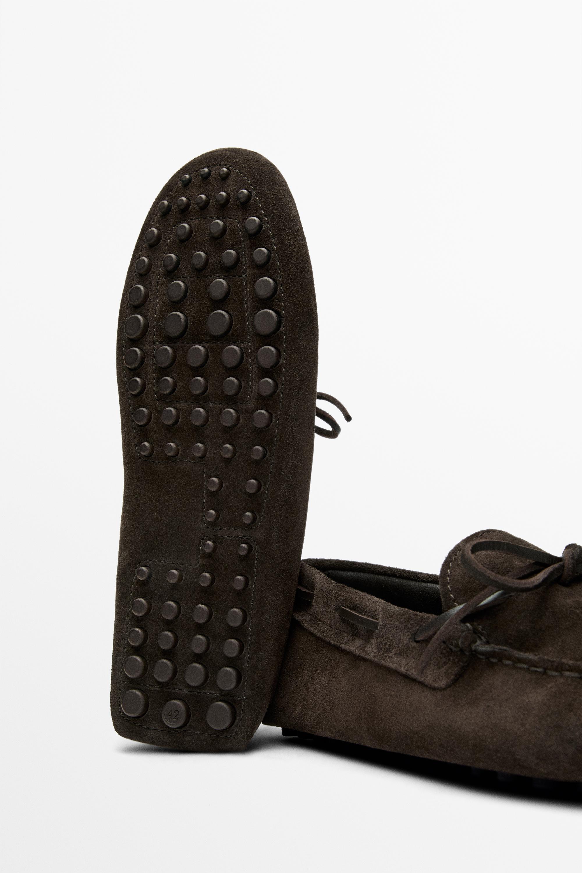 Soft leather loafers with tie — BROWN