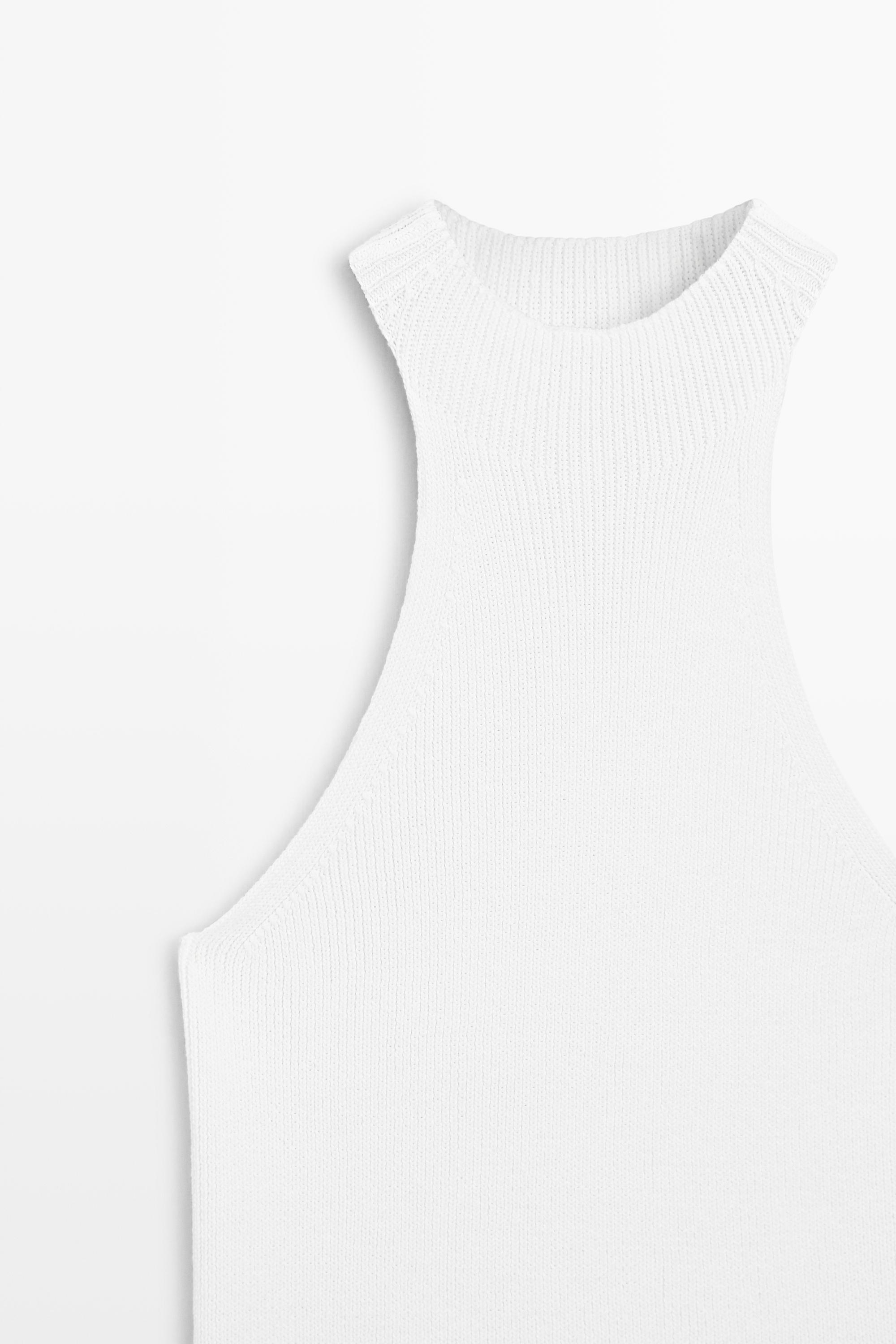 Cotton blend halter top with ribbed detail — WHITE