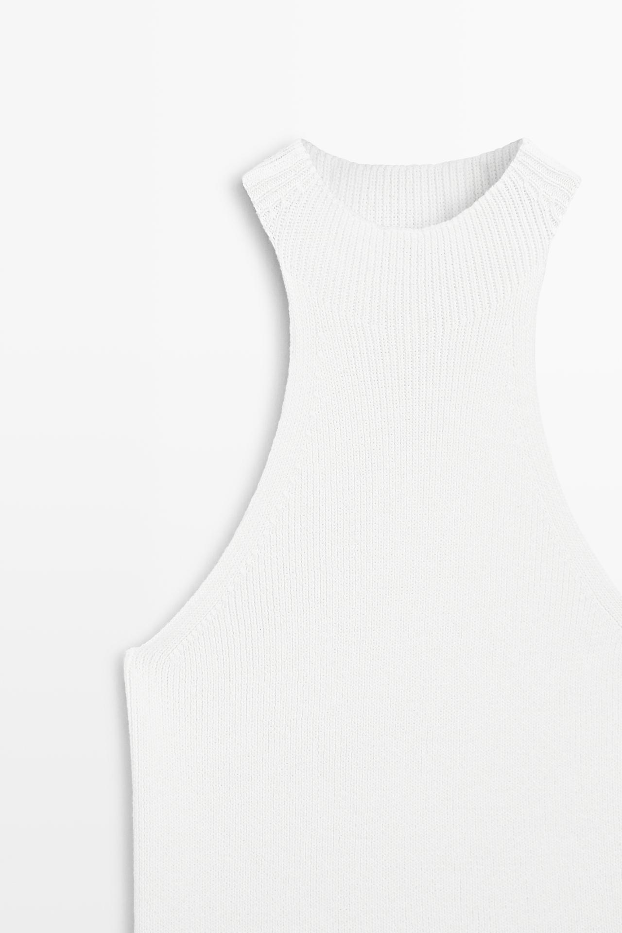 Cotton blend halter top with ribbed detail — WHITE