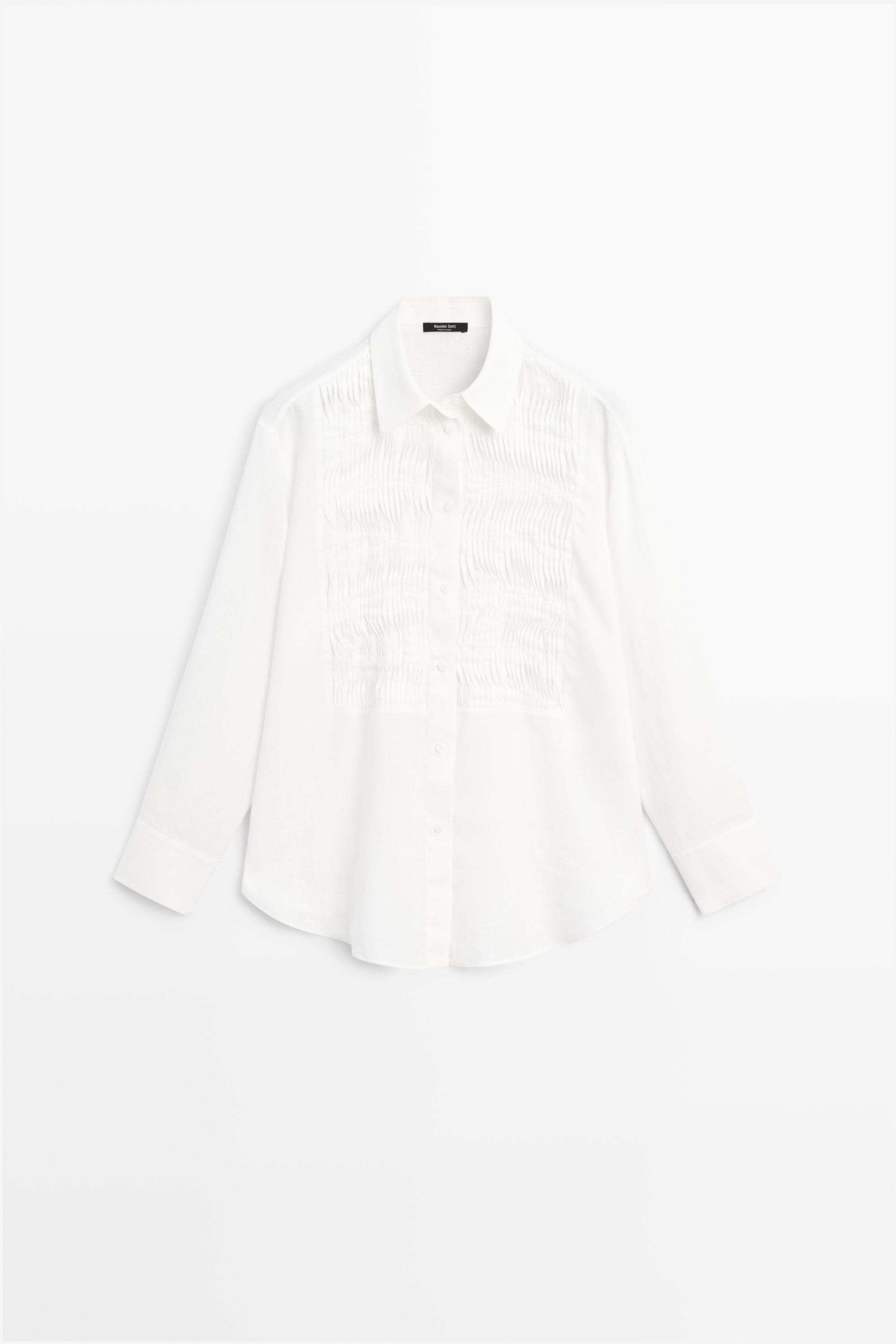 100% linen shirt with bib detail