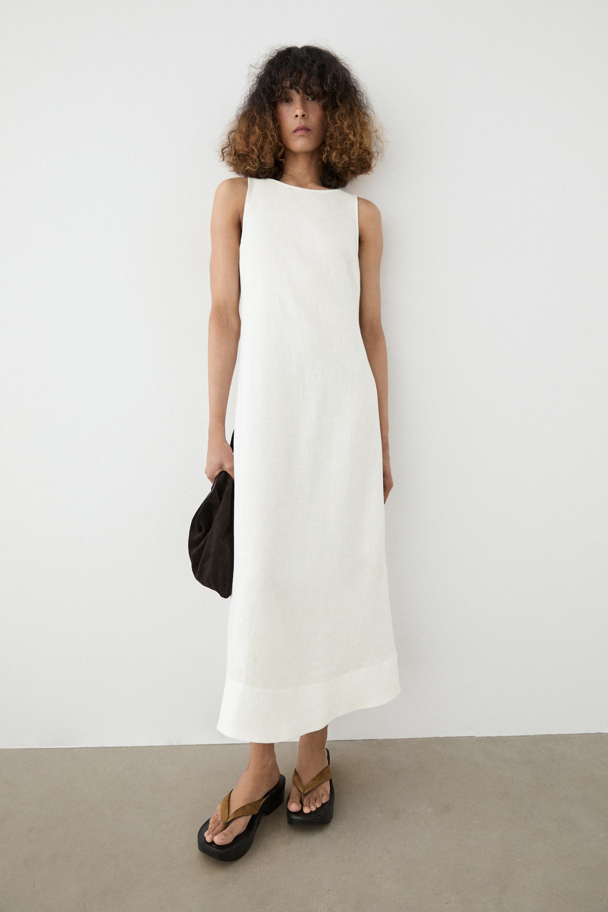 100% linen halter dress — WHITE