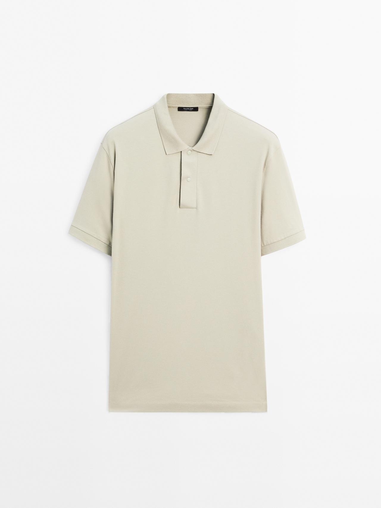 Massimo Dutti - Herre - Poloshirt I Bomuldsblanding Med Trykknap - Grøn - M