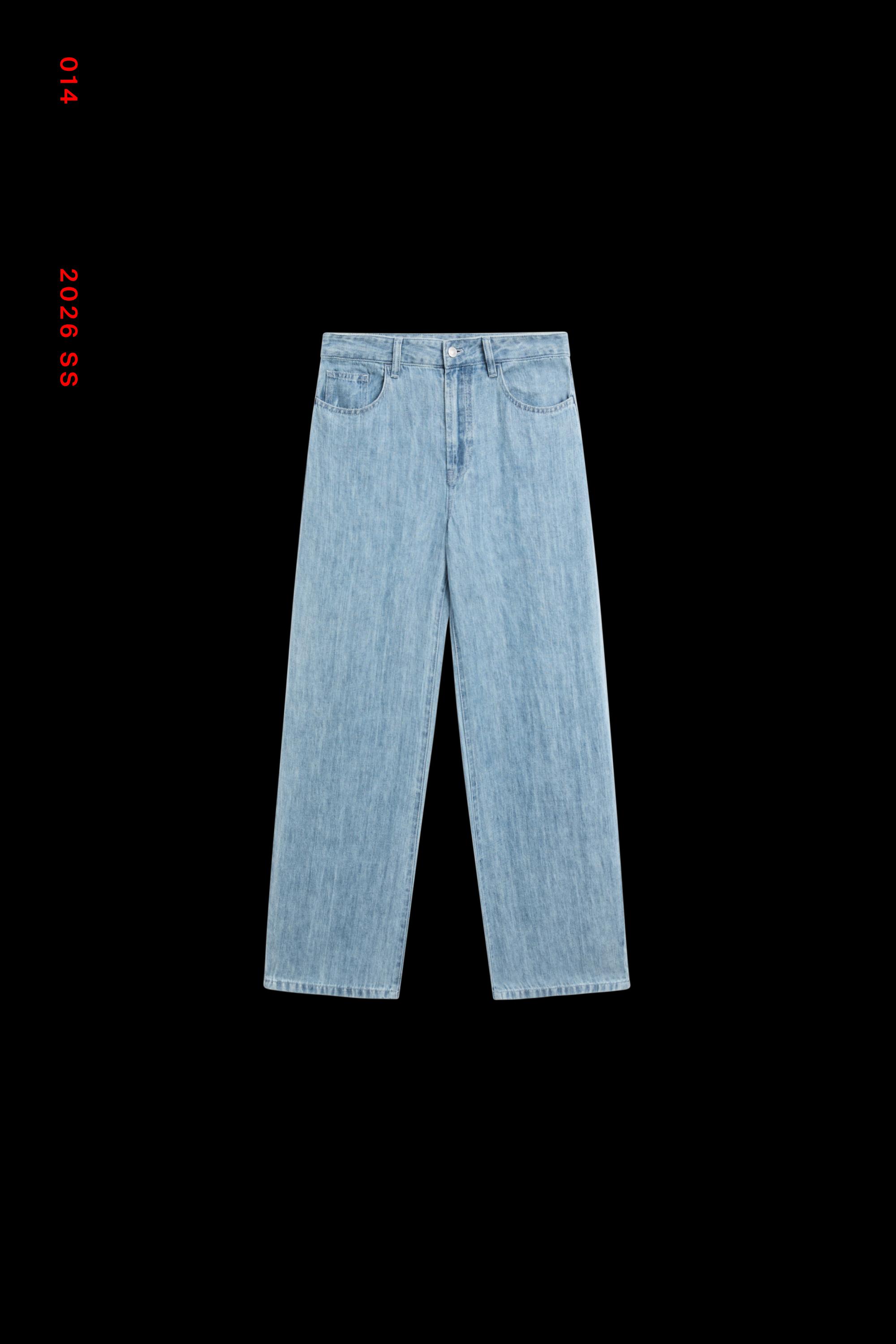 100% linen high-waist barrel fit jeans — Light Blue