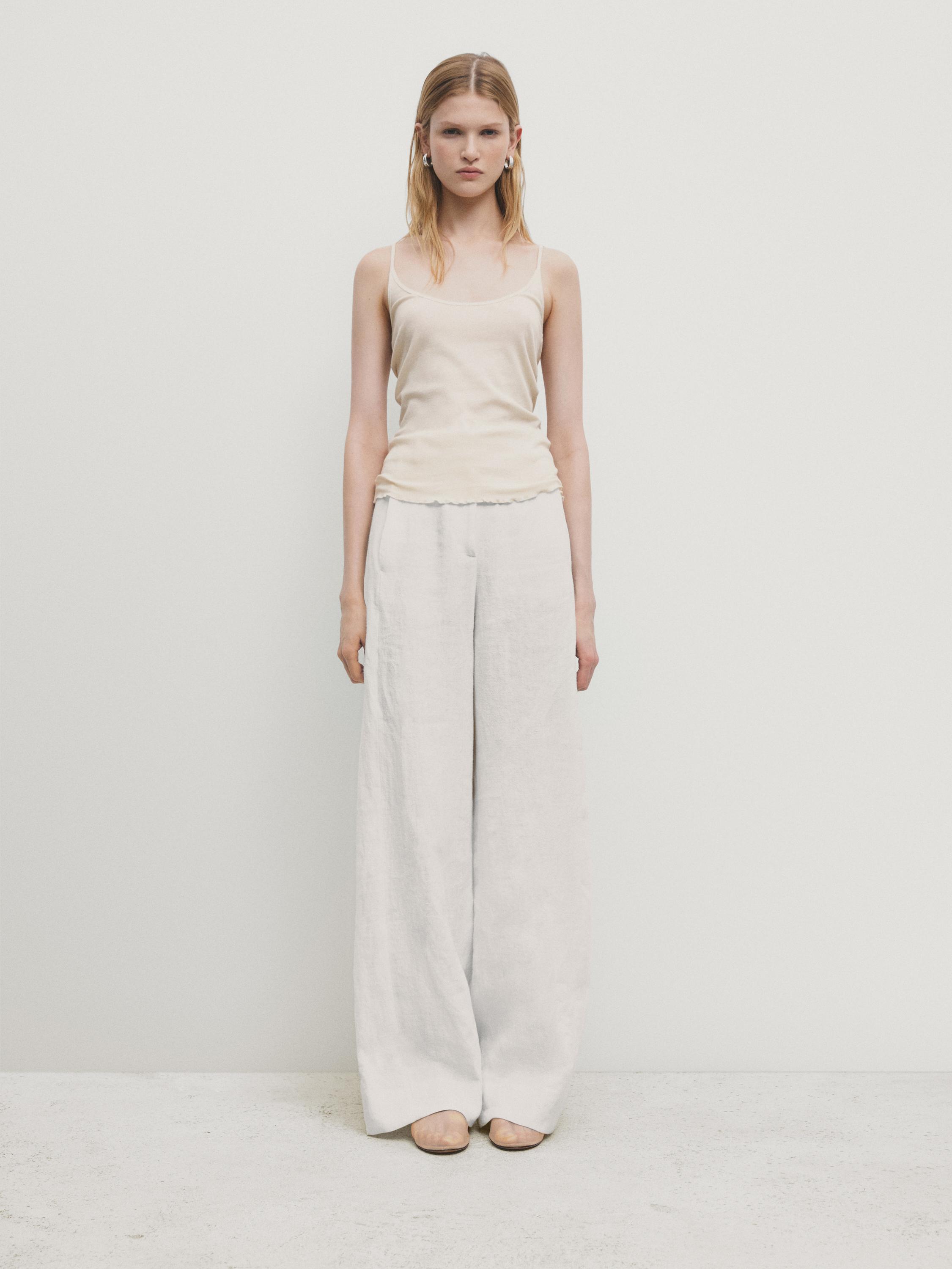 Strappy cotton top with gathered hem