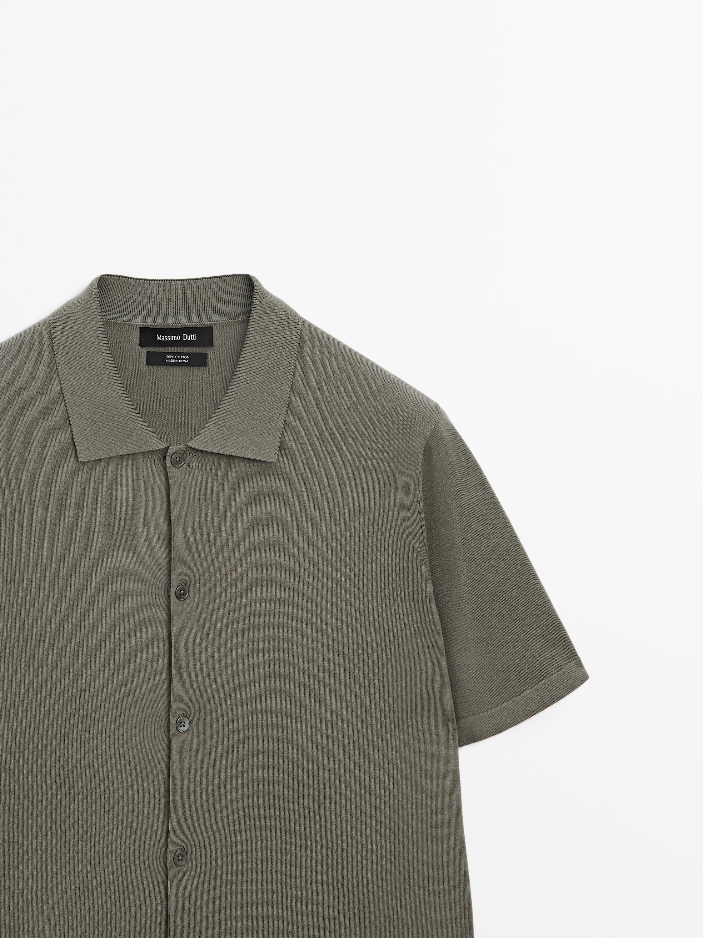 Knit cardigan with polo collar