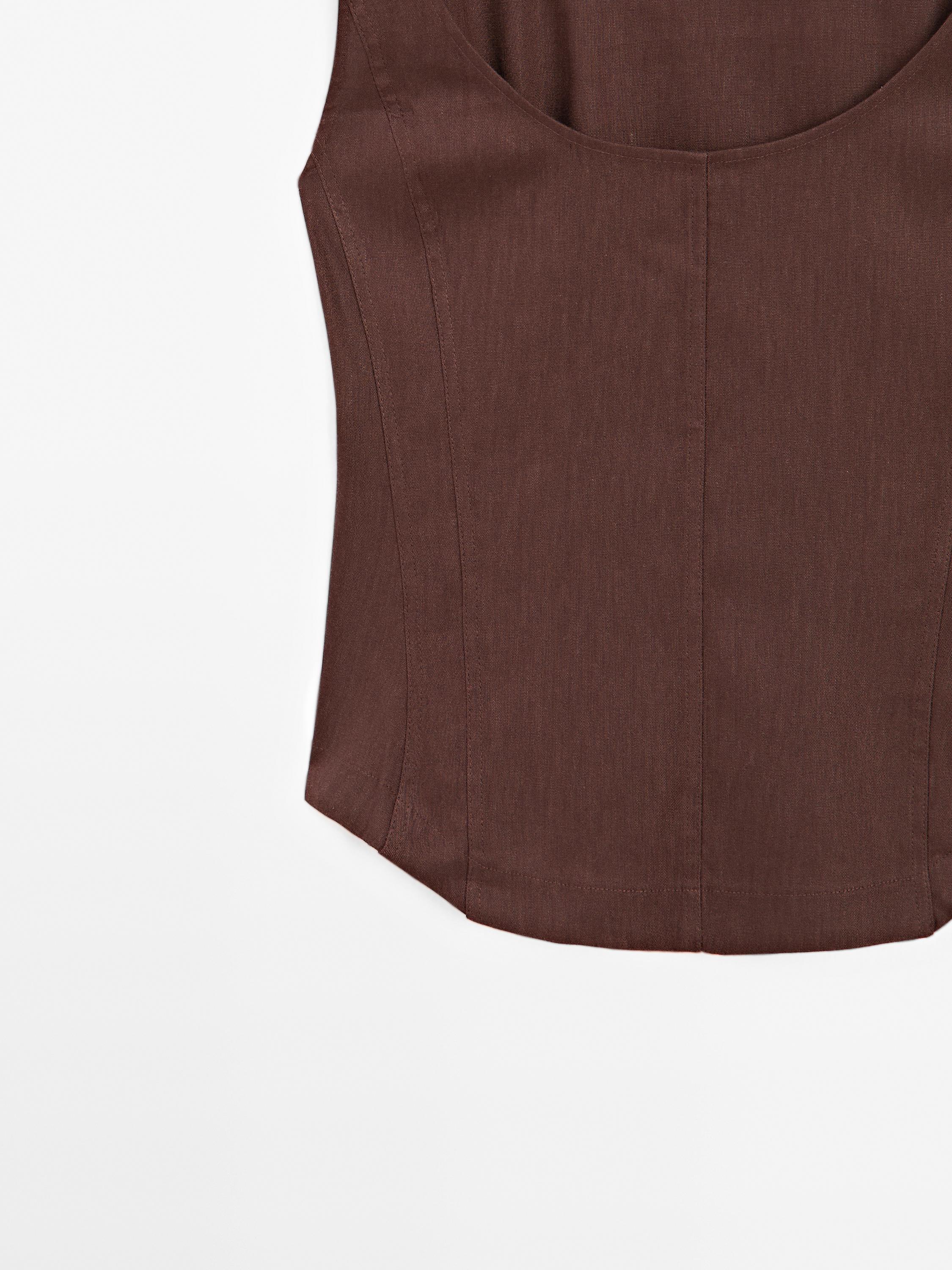 Strappy linen blend top