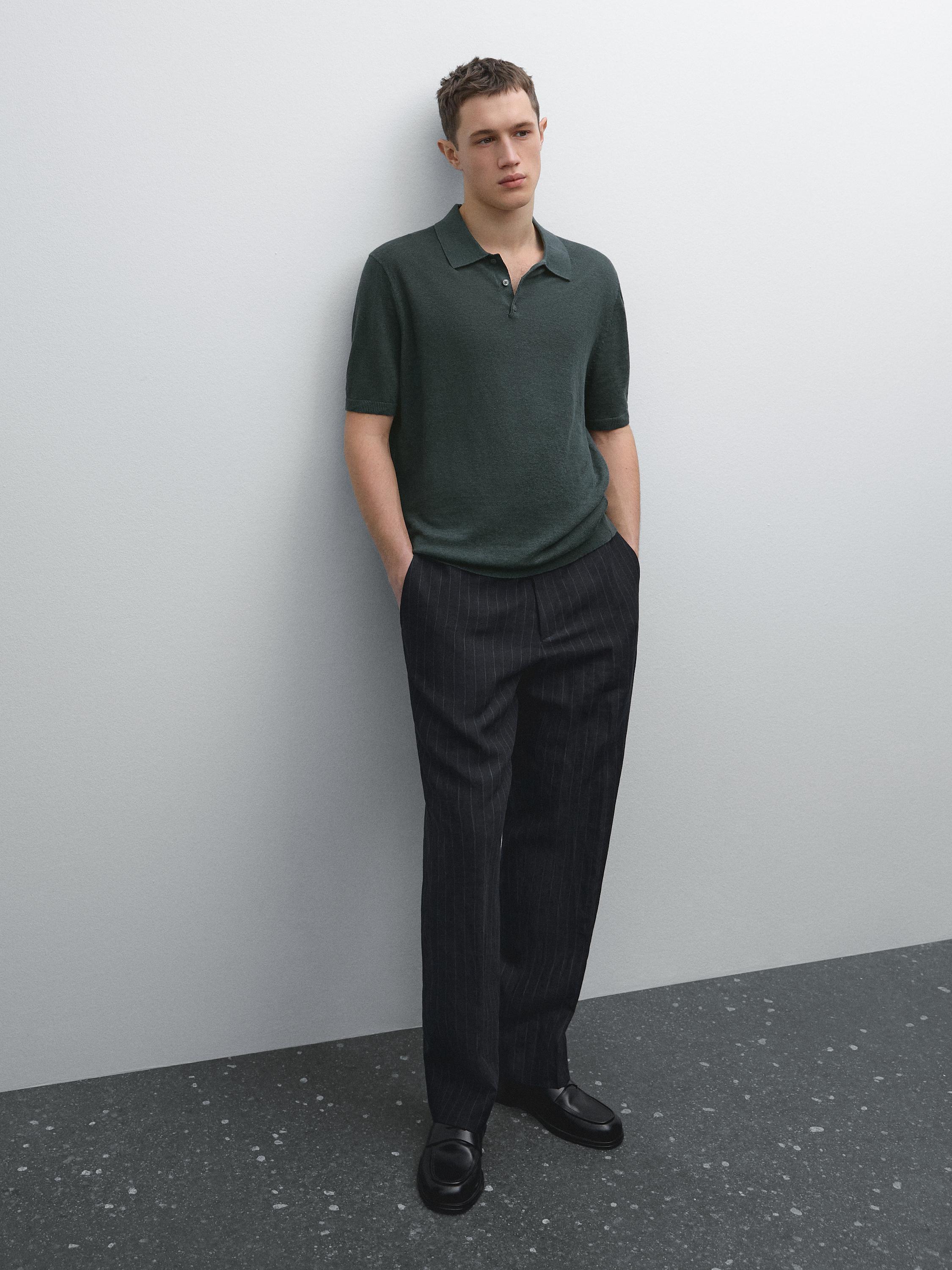 100% linen knit polo shirt