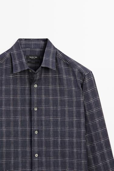 100% linen relaxed fit check shirt — BLUE 5