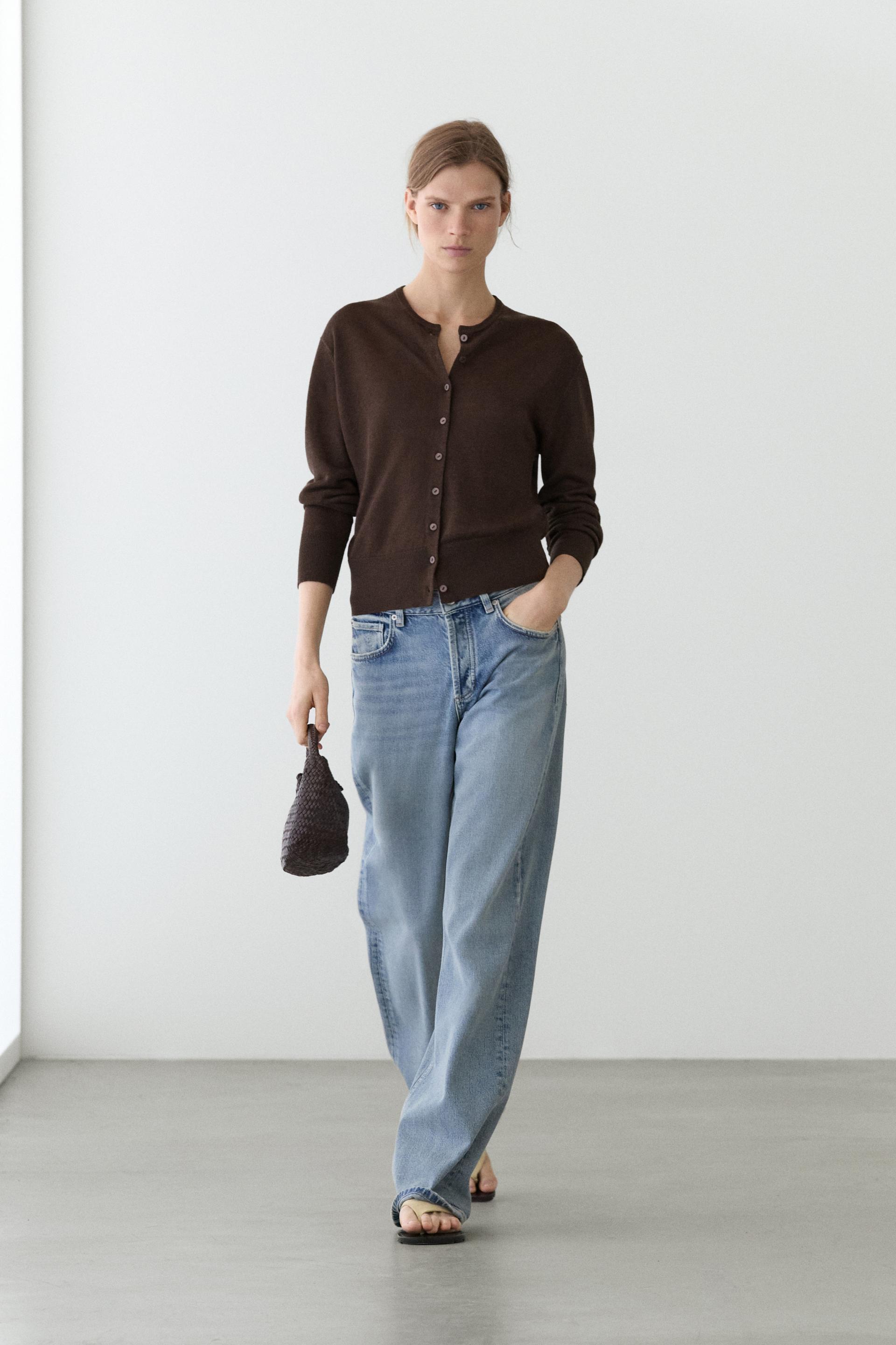 Cardigan En Maille De Lin À Boutons - Chocolat - L - Massimo Dutti - Femme