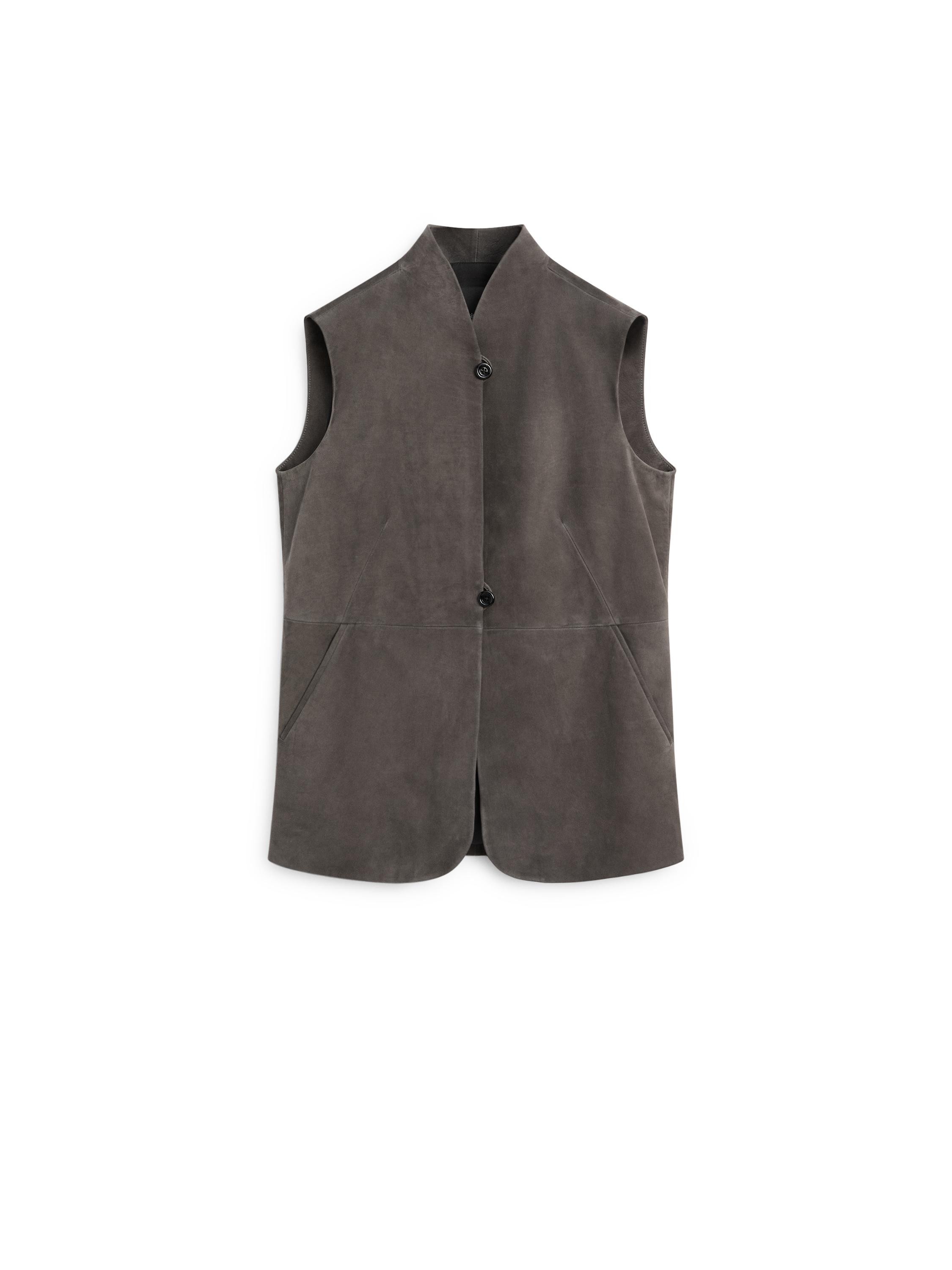 Leather waistcoat with velvety finish — MOLE BROWN
