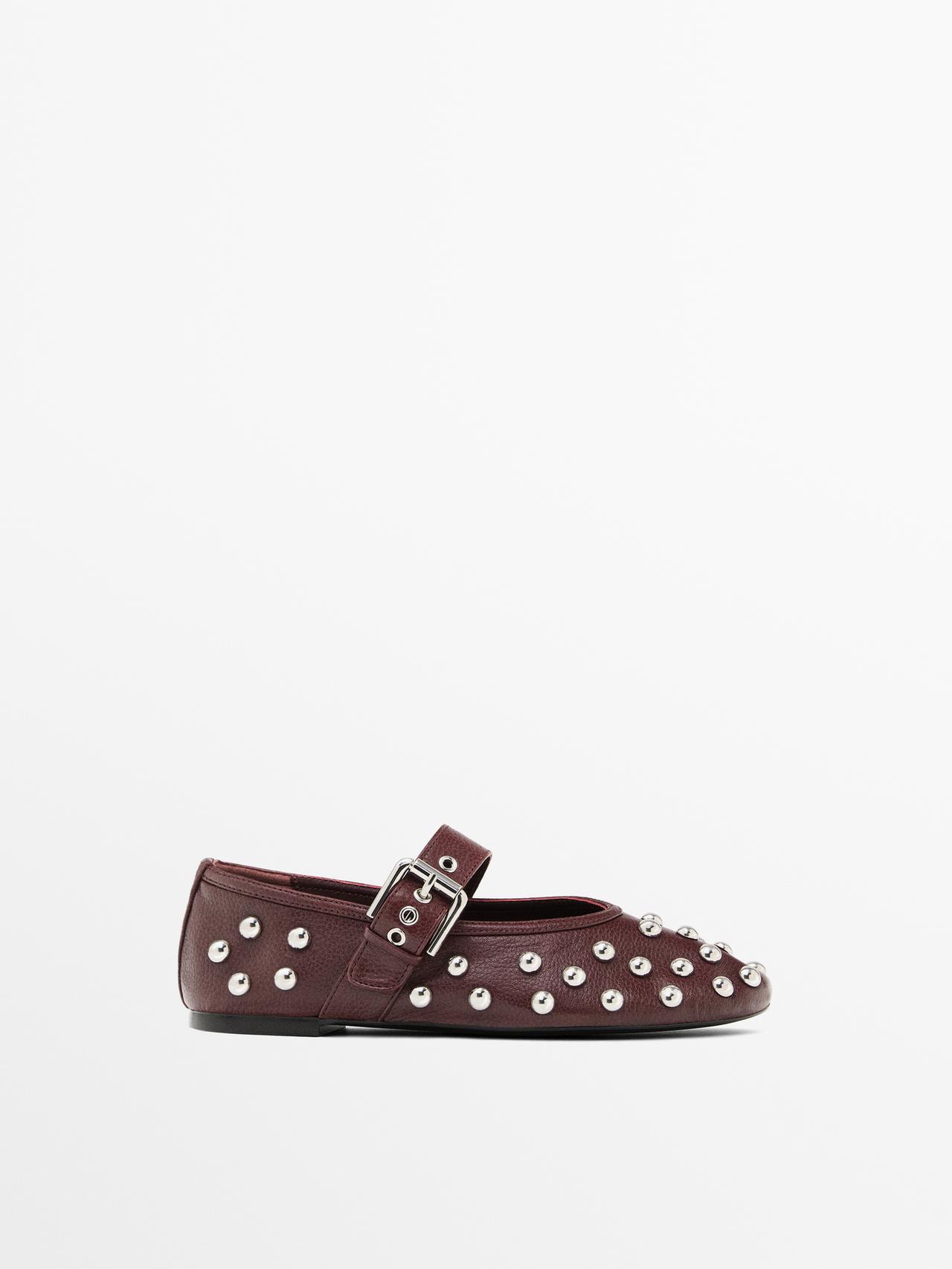 Bailarina Hebilla Tachas - Burdeos - 35 - Massimo Dutti - Mujer