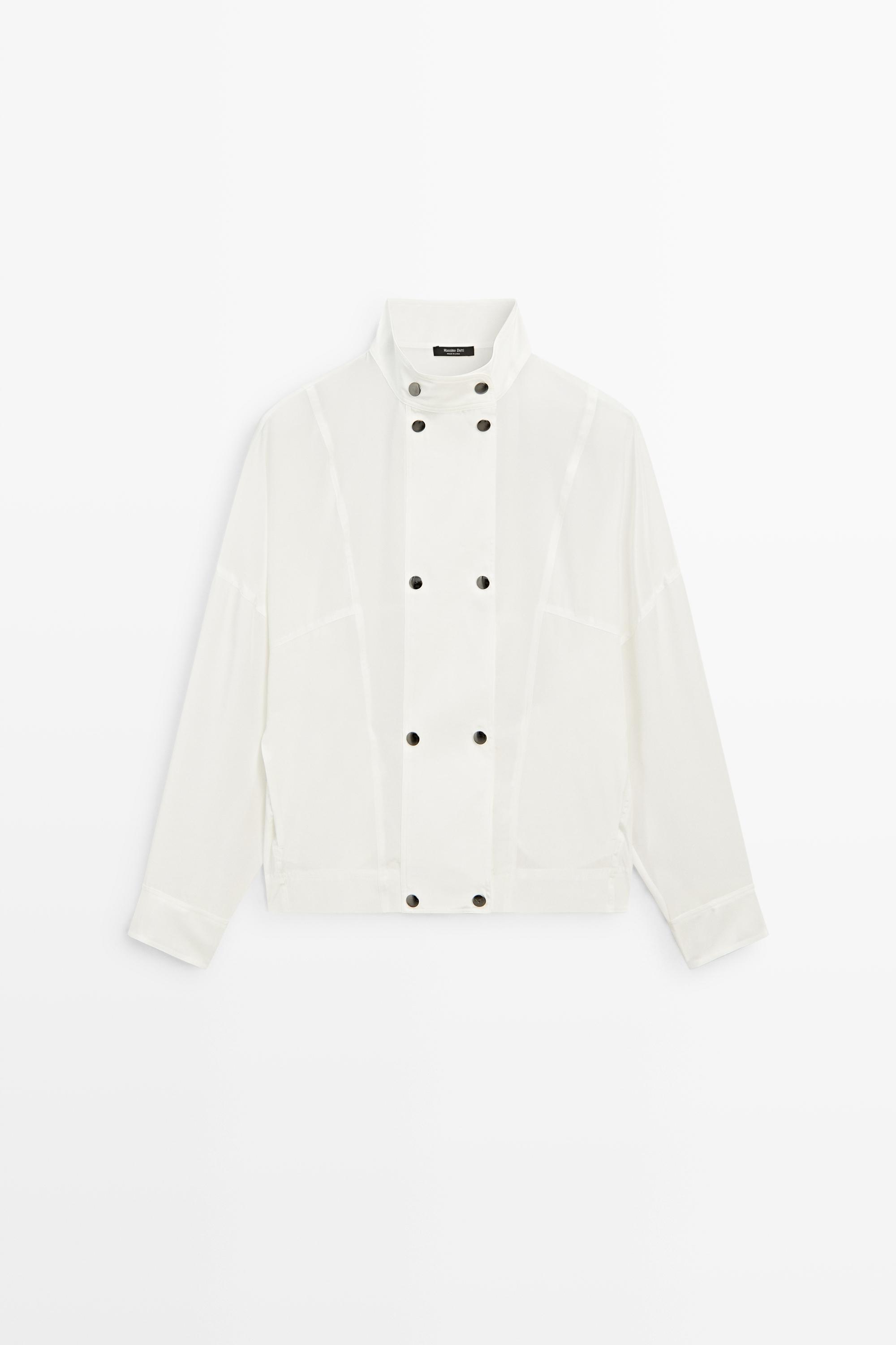 Snap-button stand collar shirt
