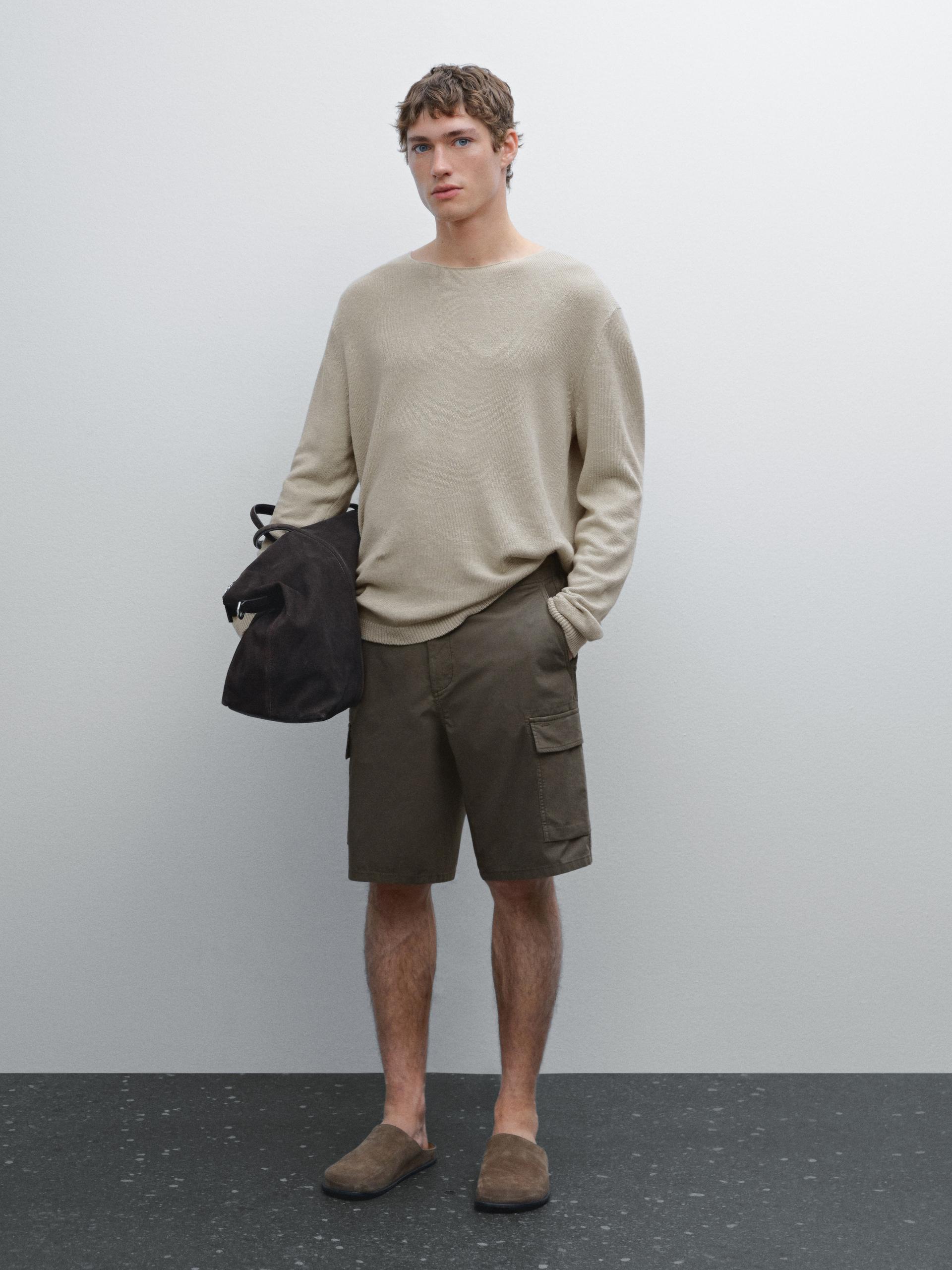 Bermuda Cargo En Coton Mélangé - Kaki - 42 - Massimo Dutti - Homme