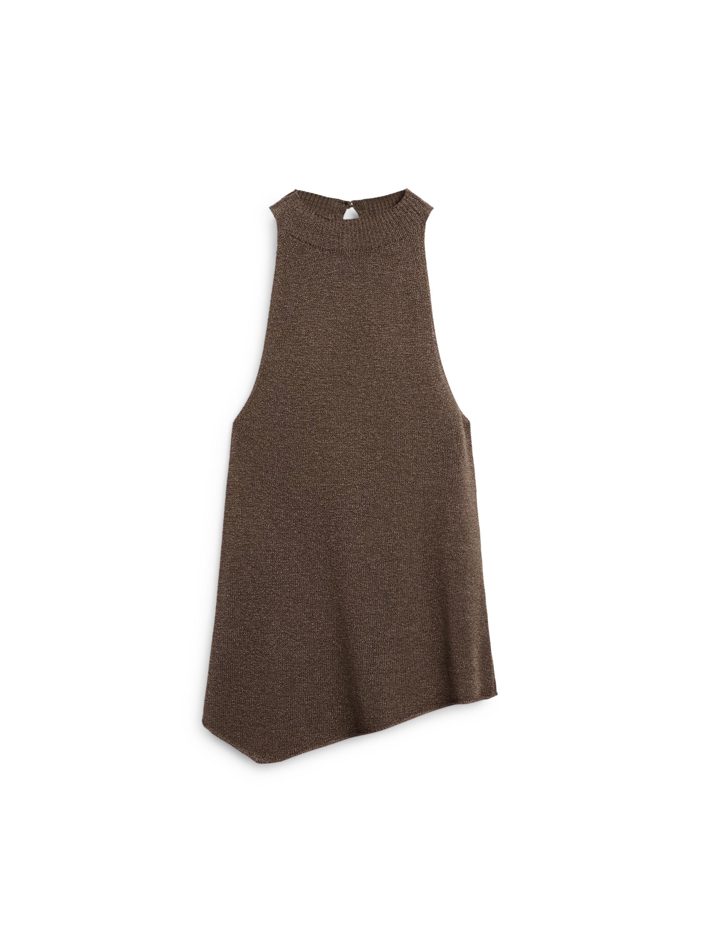 Total look asymmetric halter knit top — BROWN