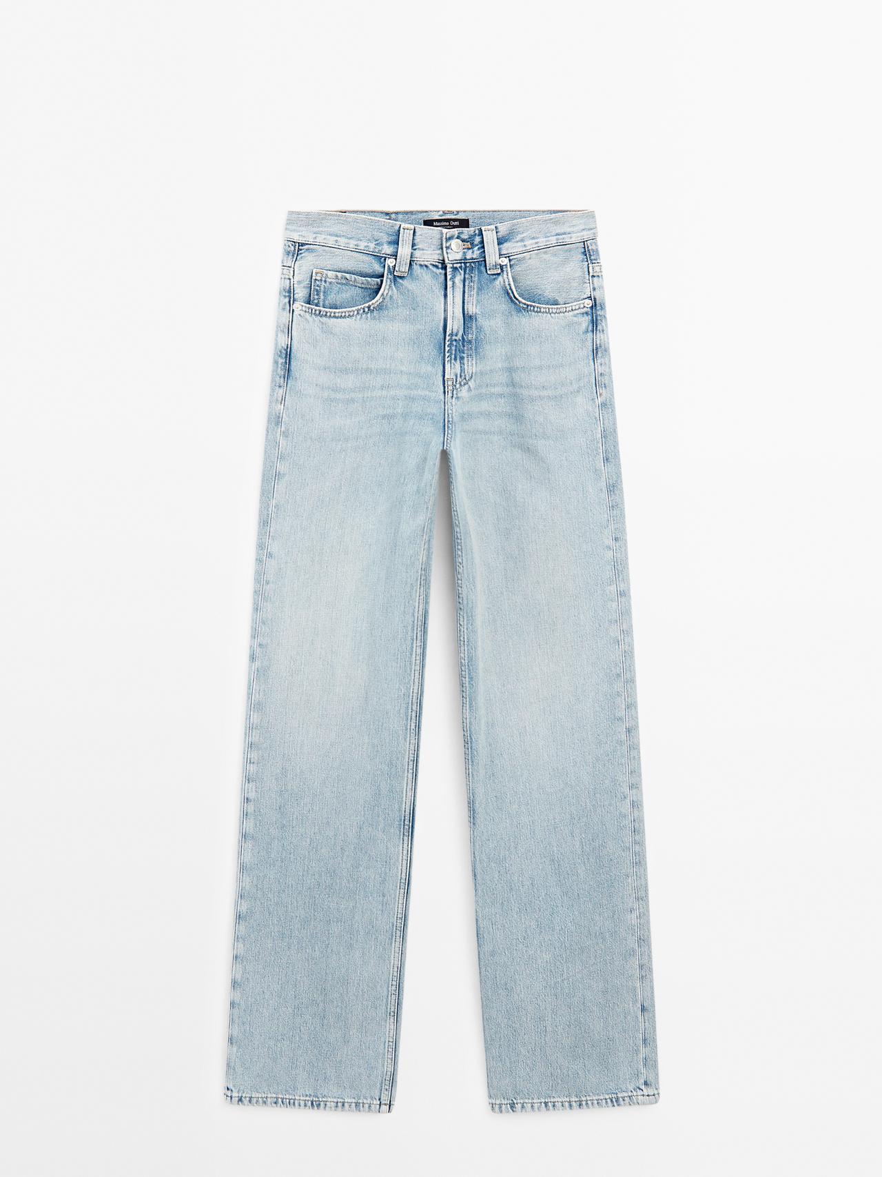 Massimo Dutti - Dame - Højtaljede Jeans Med Brede Ben - Lys Blå - 44